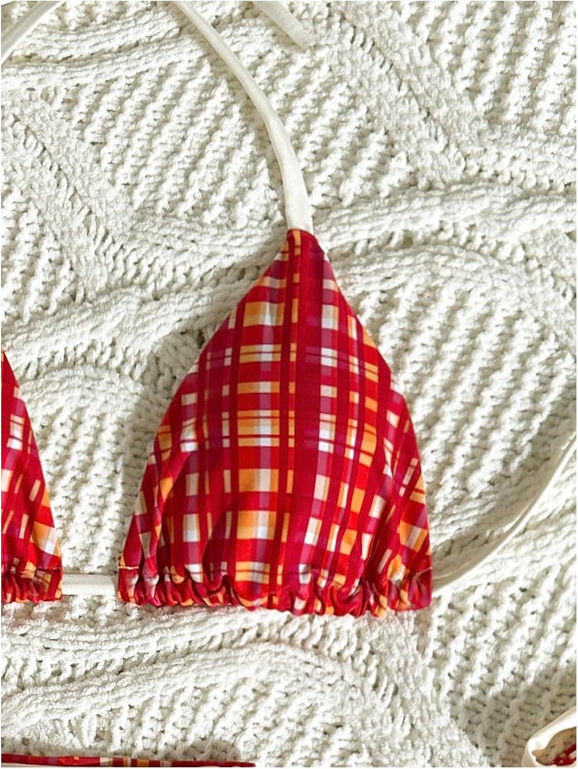 Verdusa Women's 3 Piece Boho Gingham Halter String Bikini Set High Cut Swimsuit with Boyshorts - Image 3