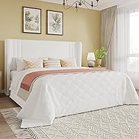 SHACERLIN Queen Velvet Upholstered Platform Bed Frame with Wingback Headboard, 800lb Support, Underbed Storage, No Box Spring, Easy Assembly - White
