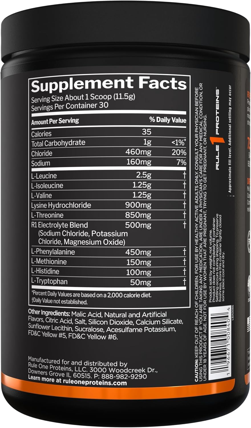 Rule 1 Proteins Essential Amino 9 – Recovery & Hydration Support with 7.5g of Essential Amino Acids + Electrolytes (30 Servings, Peach Mango)
