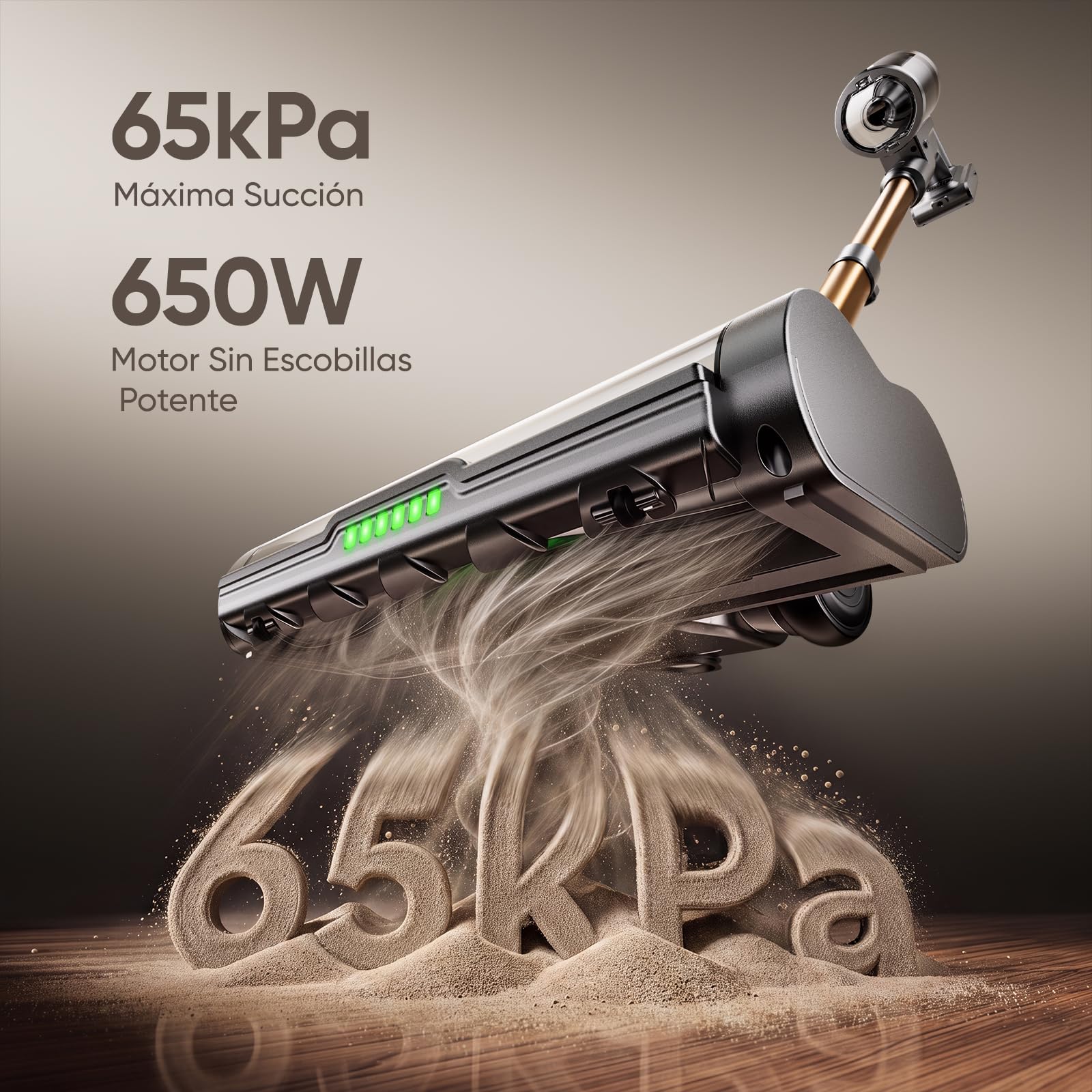 Aspiradora Sin Cable 65kPa/650W/75Min, Aspirador Escoba con Pantalla LED Inteligente, Estación de Carga, Autoportante, Cepillo Antienredos, para Alfombras, Suelos Duros y Pelo de Mascotas