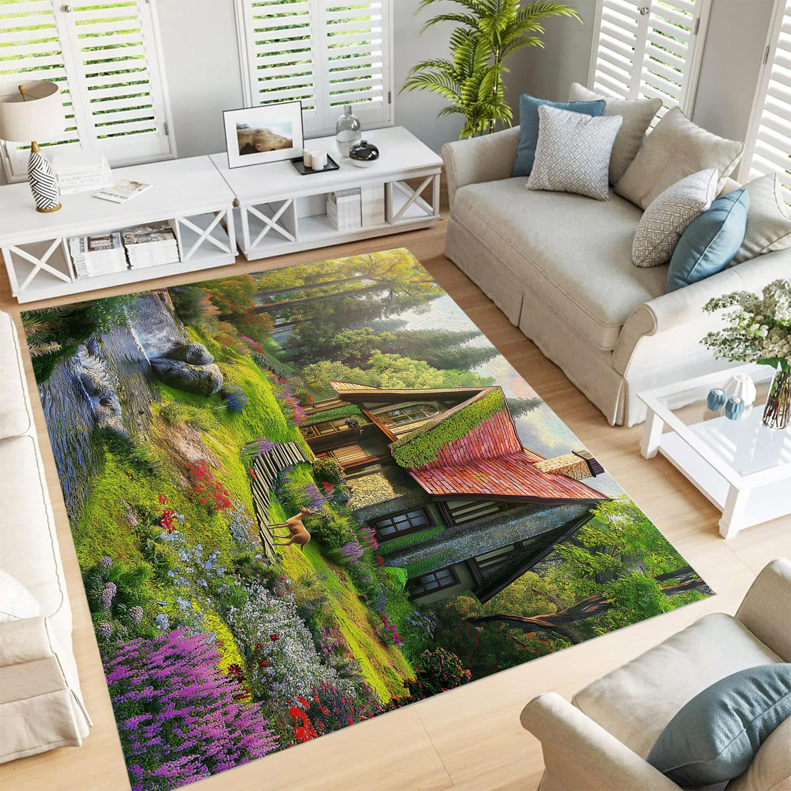 Tapis doux fleurs sauvages 90x180 cm tapis de salon vert et lavable