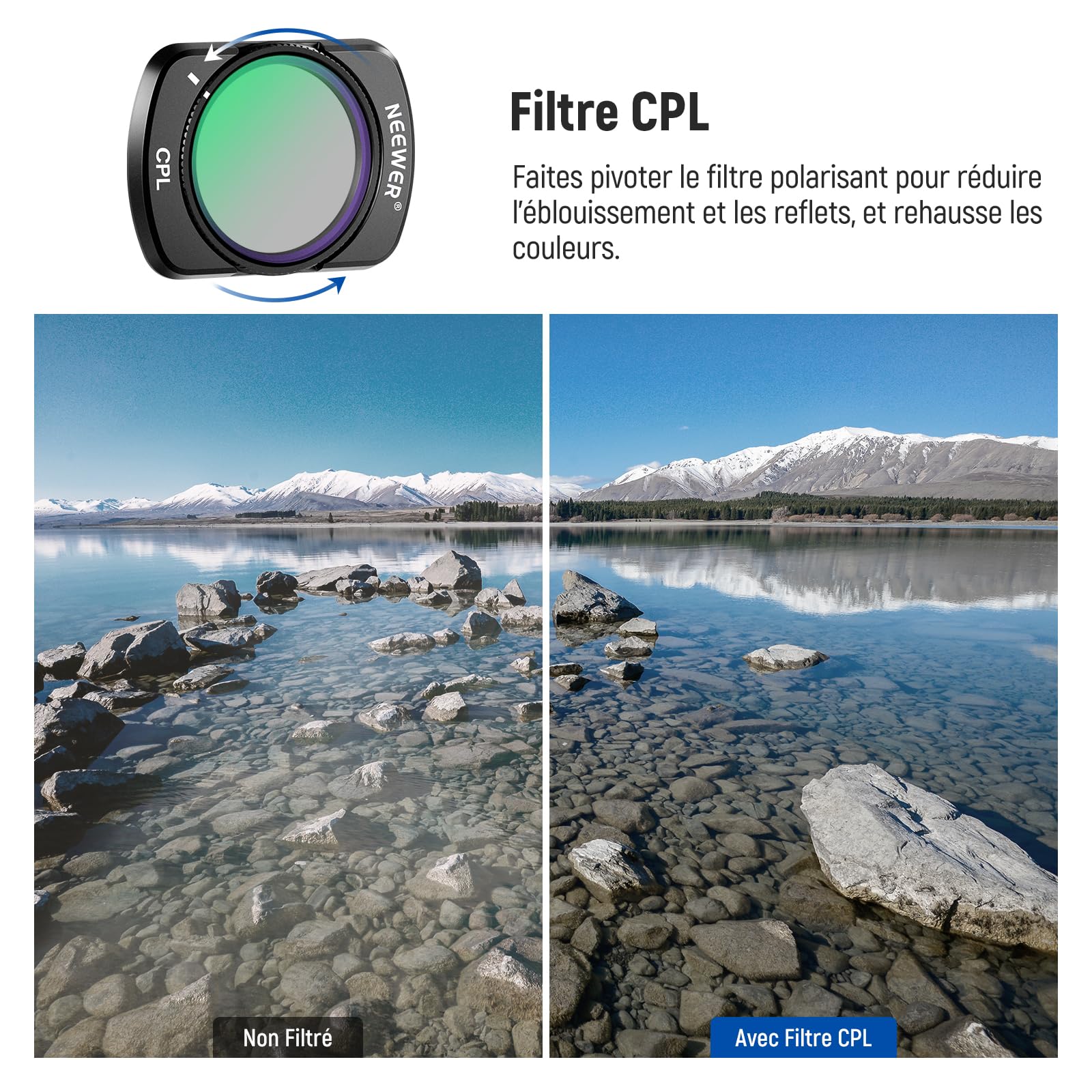NEEWER Kit de filtres magnétiques ND&CPL compatible avec DJI OSMO Pocket 4&Pocket 3,comprenant 4 filtres à densité neutre(ND16,ND64,ND256&CPL) et polarisants,verre optique HD multicouches