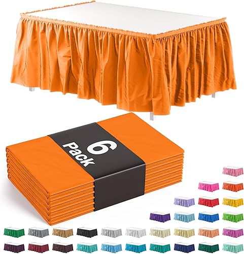 Miniatura 15 de Exquisite Falda de mesa con volantes, color marrón, paquete de 2 faldas de mesa de 14 pies de largo para mesas rectangulares de 6 pies o faldas