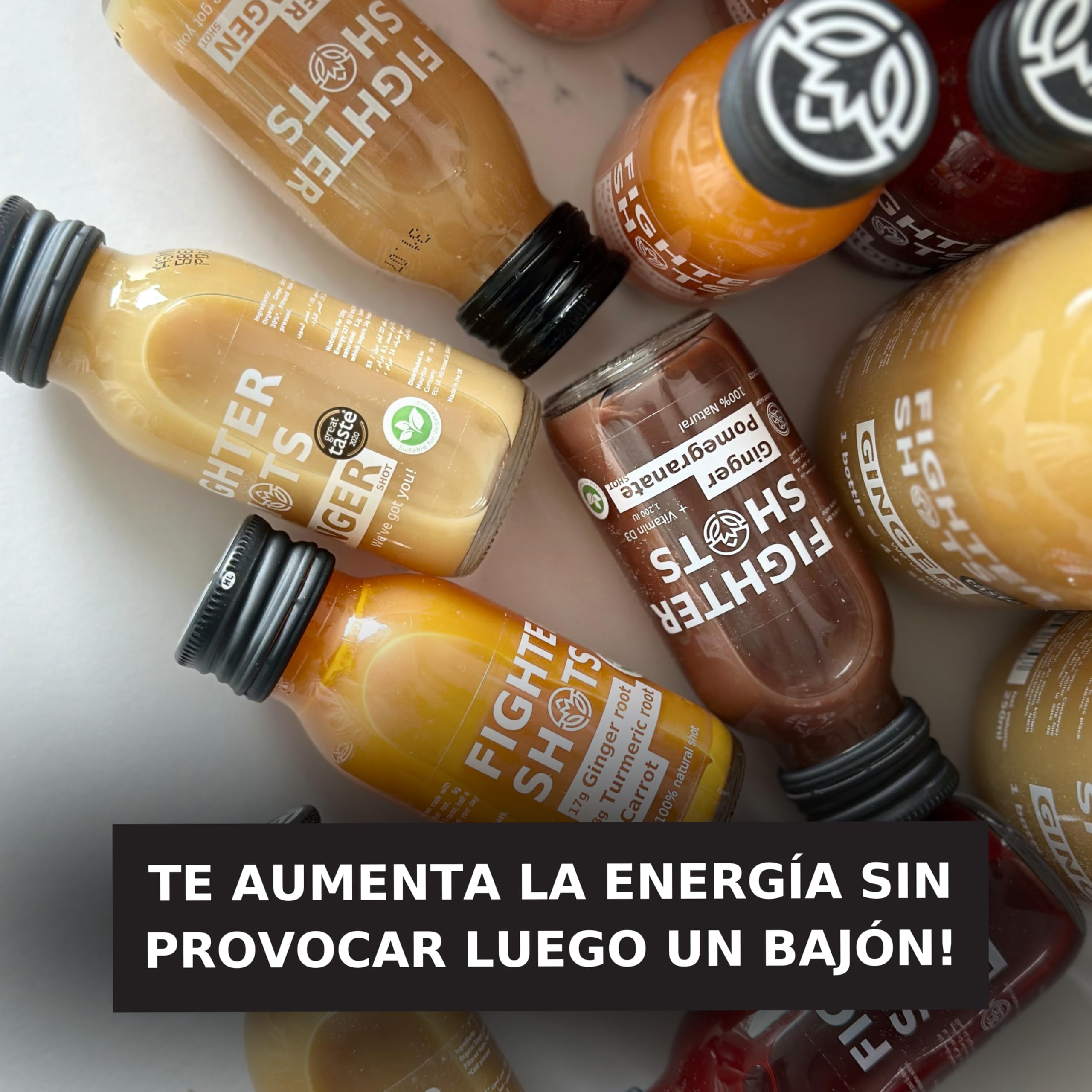 Fighter Shots de Jengibre (12x60ml) | Galardonados frescos e intensos shots de jengibre | Aumenta la Energía | 100% Natural | Sin gérmenes desagradables | Un energizante perfecto