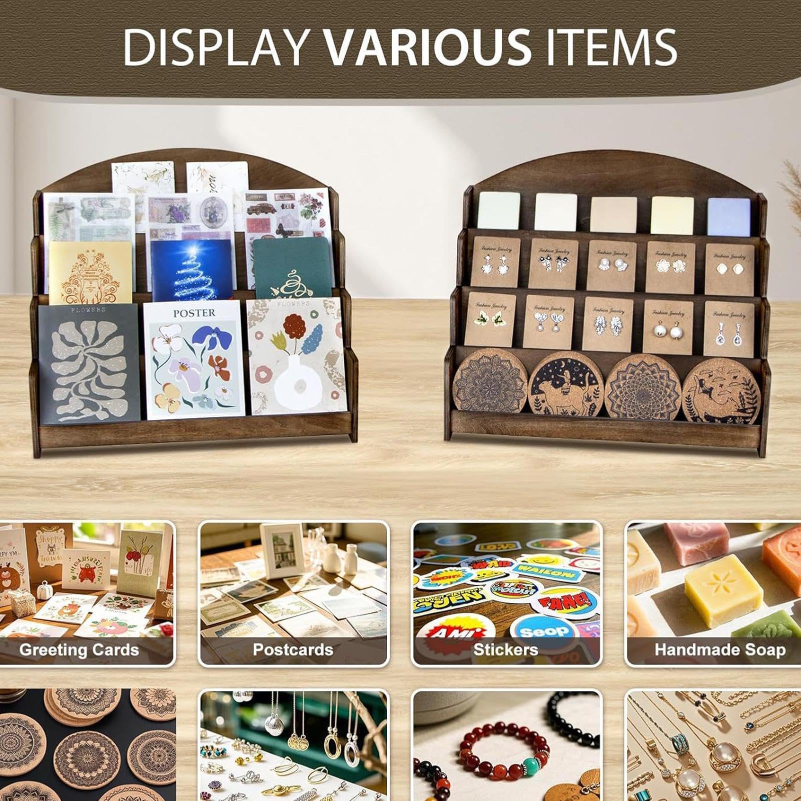 Soporte para Cartas de Colección Organizador de postales con 4 niveles | Soporte para Tarjetas de Béisbol para cupcake libro foto postre perfume escritorio mesa letrero imagen negocio