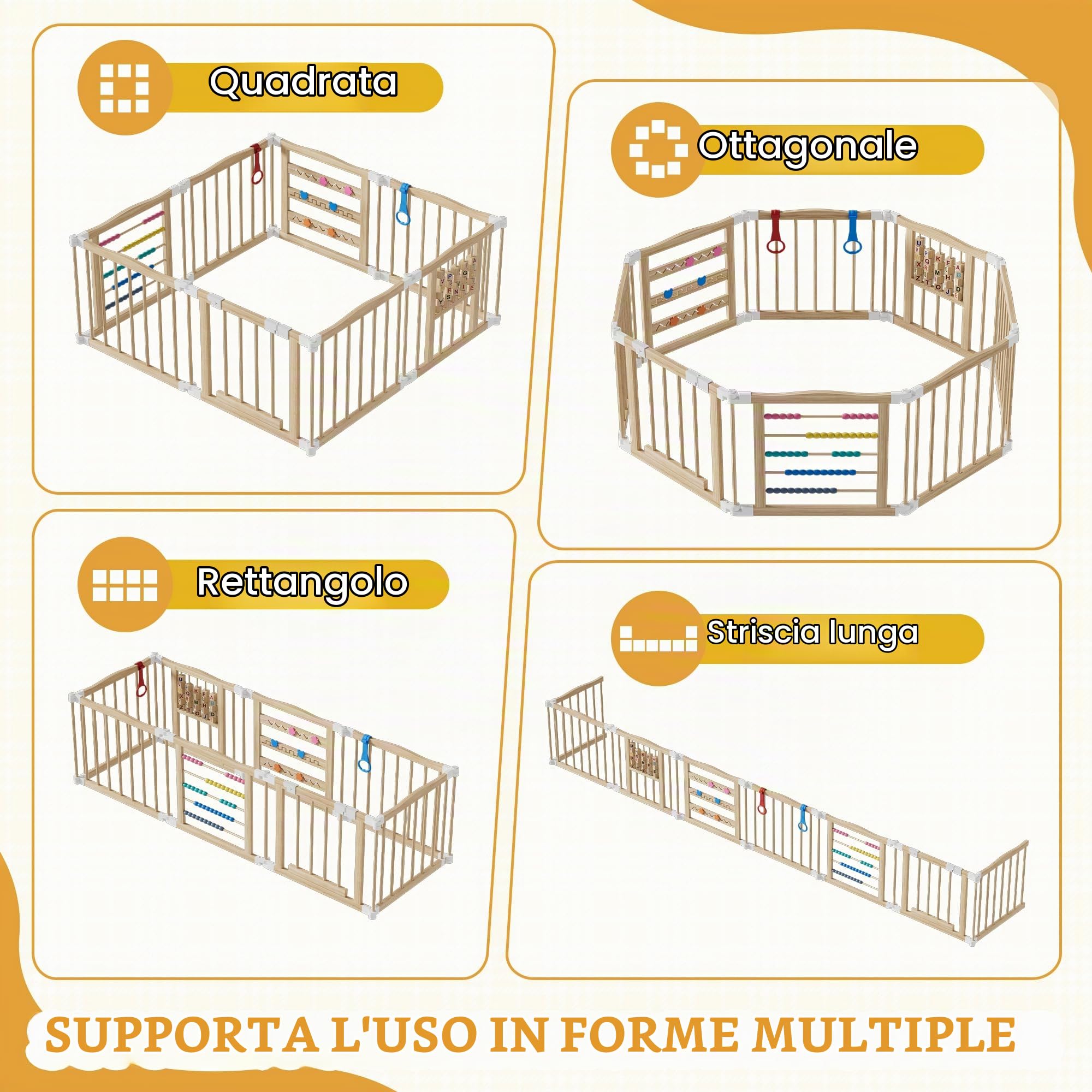 MSFE Box Neonato Pieghevole,Recinto Bambini in Legno con Porta,Blocco di Sicurezza e Pannelli di Gioco per Soggiorno,Cameretta dei Bambini,8 Pannelli,Regolabile in Diverse Forme e Dimensioni