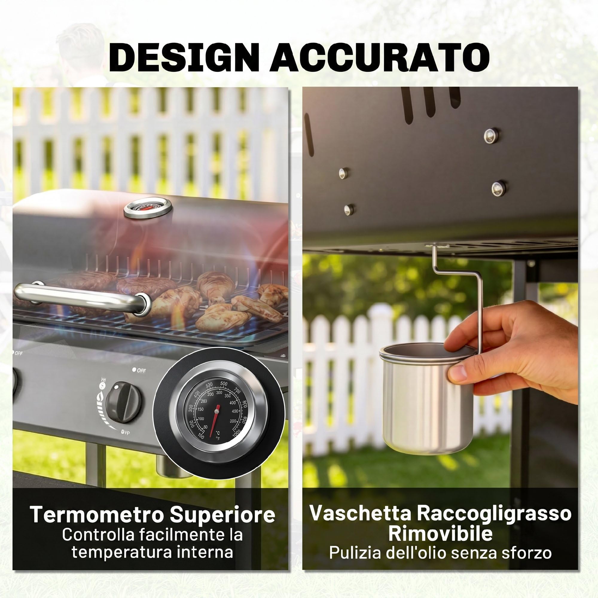Outsunny Barbecue a Gas 2 Bruciatori 5KW BBQ Portatile Griglia Acciaio Inox con Ruote Giardino