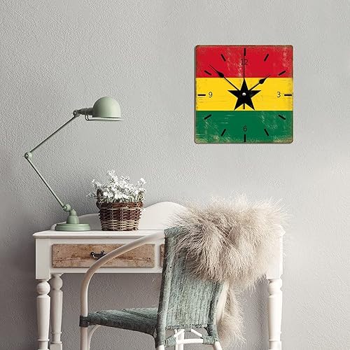 Miniatura 5 de Reloj de pared de madera con bandera de Ghana de 10 pulgadas, cuadrado rural, reloj de pared de madera, fácil de leer, reloj decorativo de madera