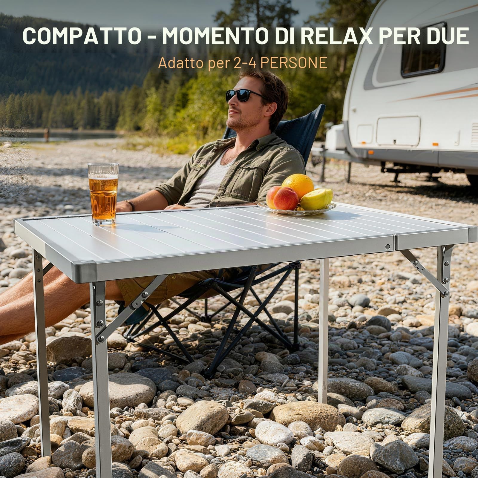 TIMBER RIDGE Tavolo da campeggio pieghevole 94/129 x 70 cm tavolo da giardino allungabile per 4-6 persone tavolo in alluminio regolabile in altezza con borsa da trasporto per picnic e outdoor
