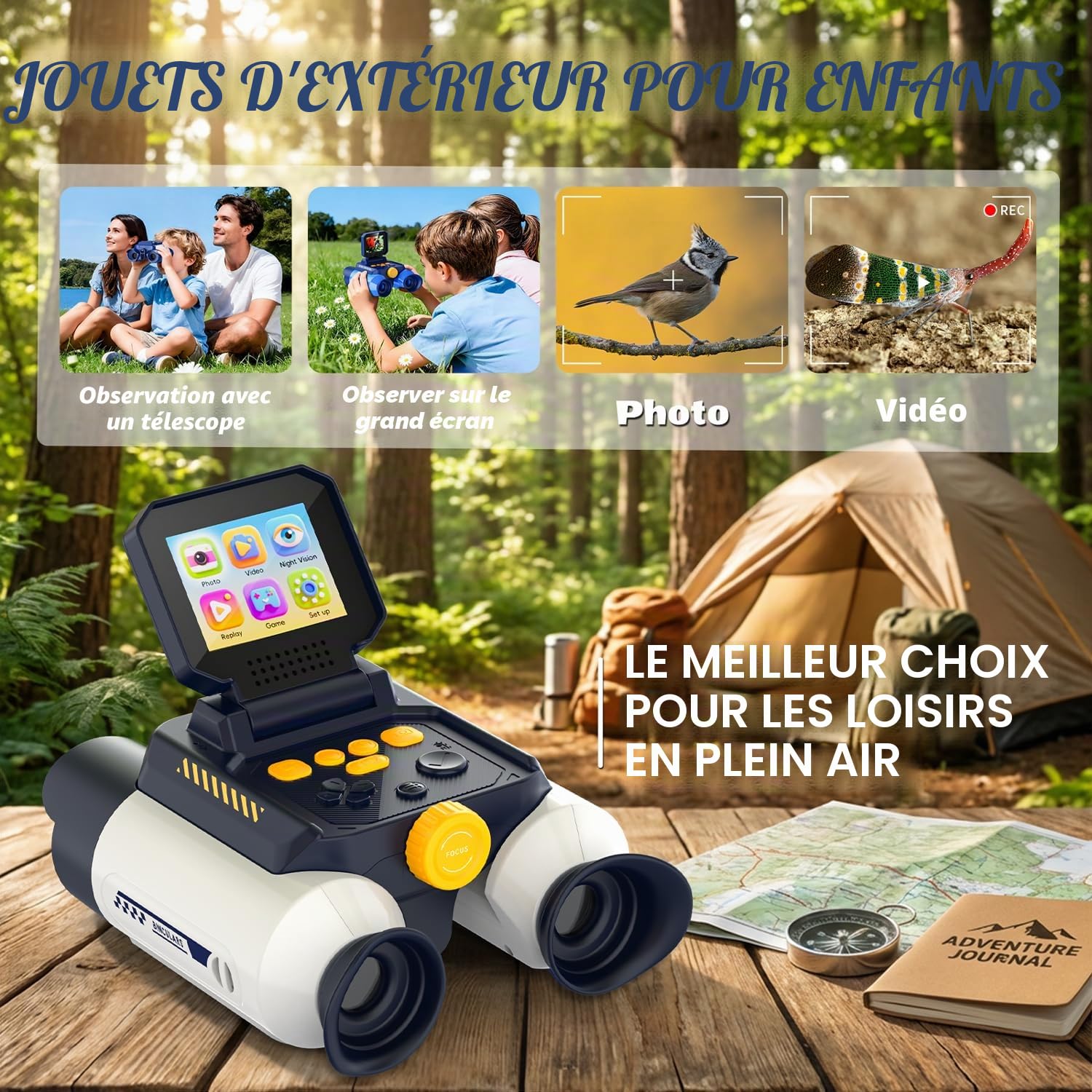 Jumelles Enfants Ahalfcit Télescope Jouet Vision Nocturne Infrarouge 10x25 Écran Couleur 2,4 Pouces Exploration Plein Air 4 Ans+ Blanc