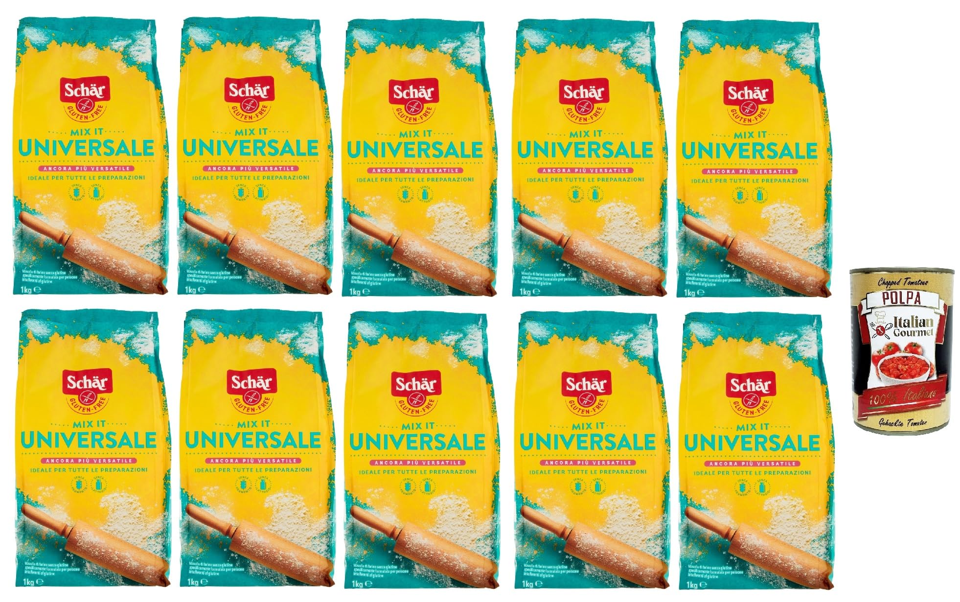 Schär Mix It Universal, farine Schär sans gluten, farine sans gluten, 10 x 1 kg + Italian Gourmet polpa 400 g