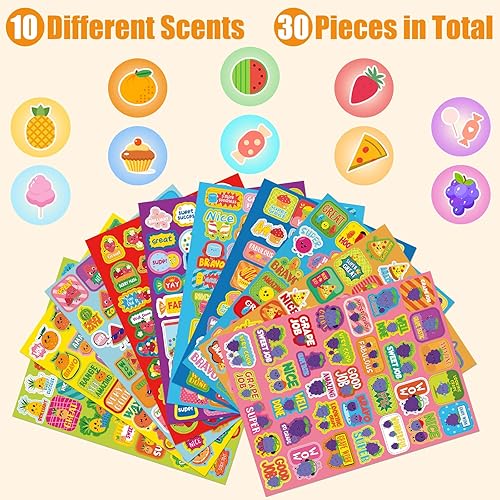 Miniatura 3 de 1060 calcomanías motivacionales perfumadas para oler frutas y comida, calcomanías olorosas para niños y profesores, como recompensa, regalo de