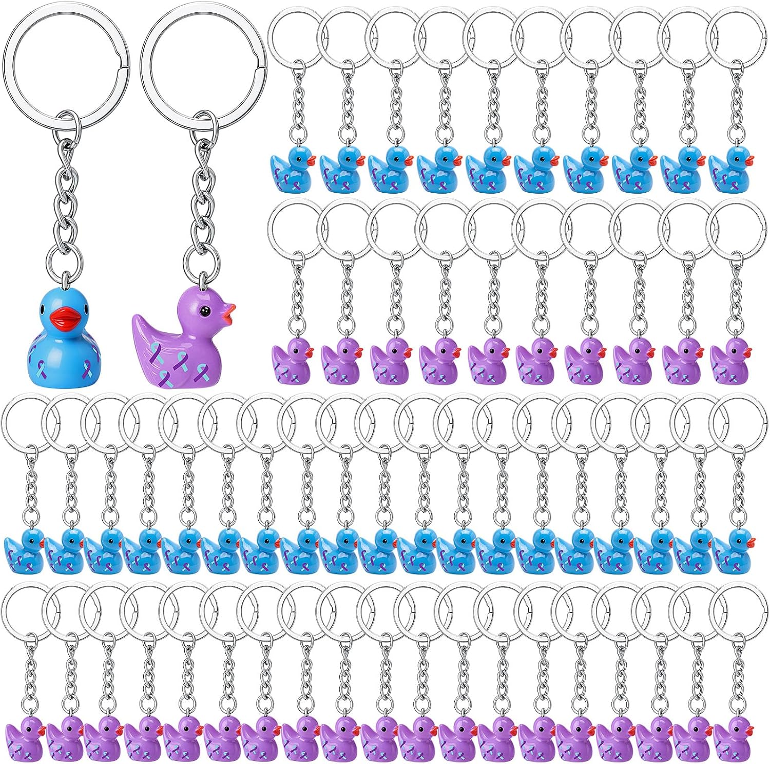 Liliaafar 100 Pcs Awareness Ribbon Duck Keychains Bulk for Charity Events