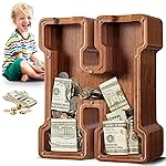 Summidate Large Wooden Piggy Bank for Kids Adults, Alphabets Letter A-Z Piggy Bank for Boys Girls, Coins Bills Change Bank Box Personalized Initial Name Kids Money Bank for Birthday Present and Decor