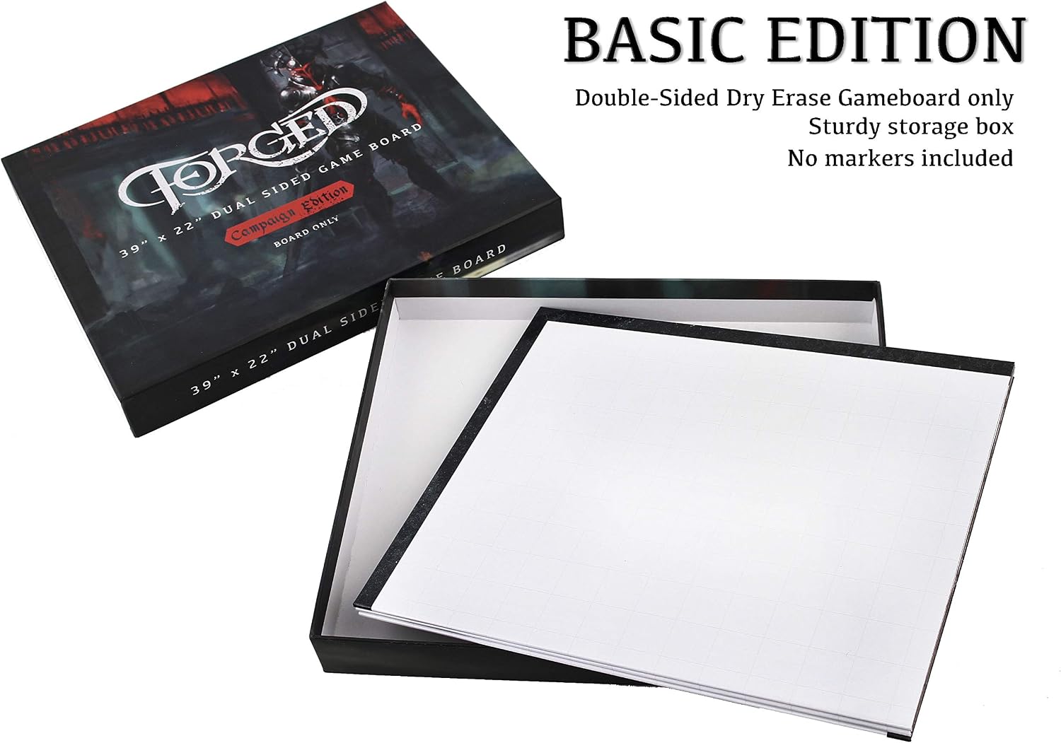 Forged Dice Co. Dry Erase Battle Board with Grid and Hex Map Pattern - Gameboard Only Edition - Compatible with D&D RPG Games for use as a Game Mat, DND Mat, Battle Mat, or Dungeons and Dragons Board