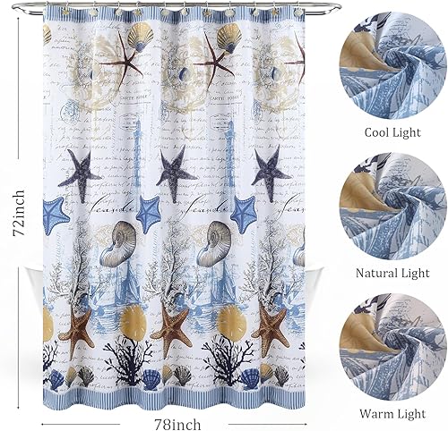 Miniatura 53 de Under The Sea - Cortina de ducha de tela impermeable de poliéster azul marino para baño, 72 pulgadas de ancho x 72 pulgadas de alto Bajo