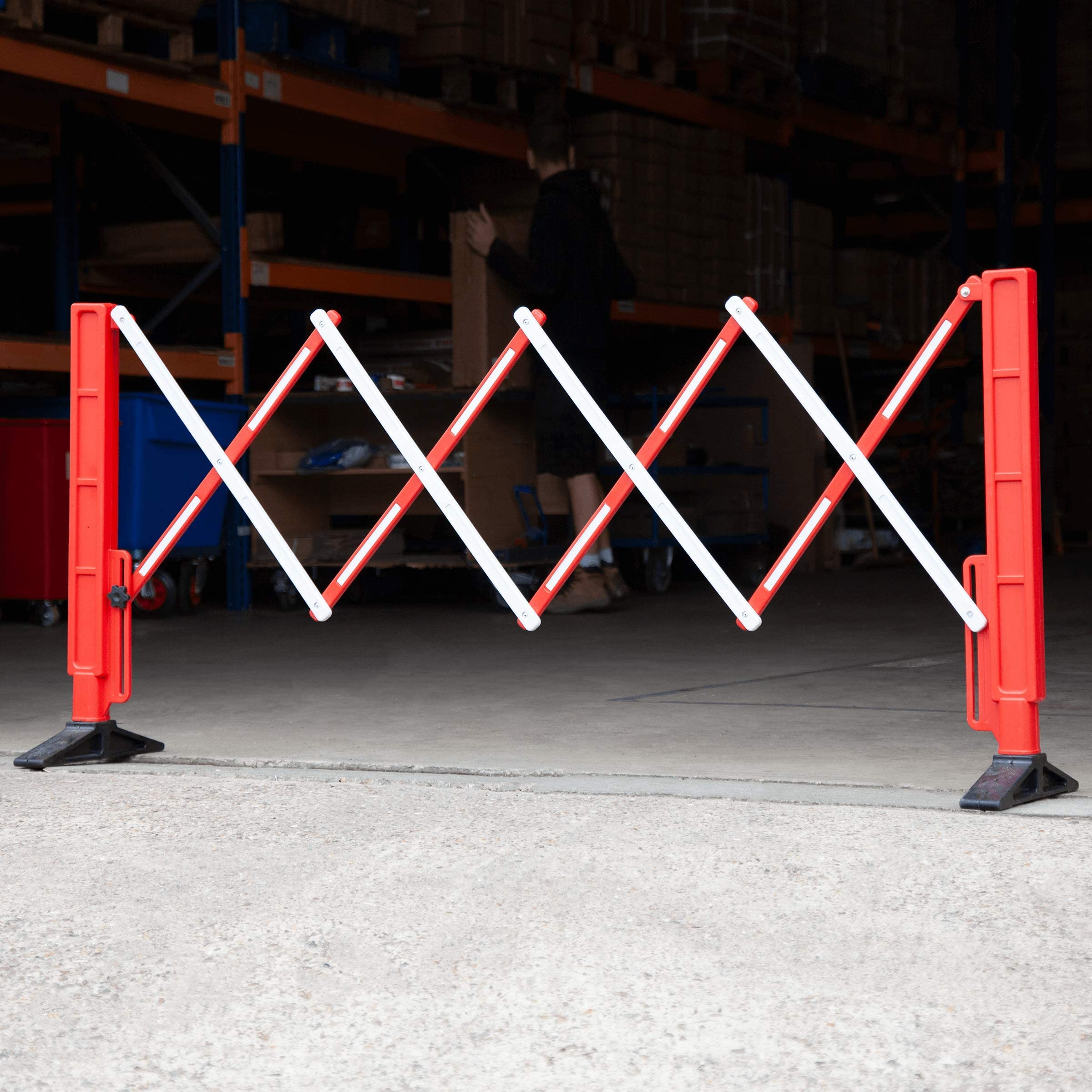 The Workplace Depot Red And White Concertina Safety Barrier High Visibility Red White Plastic Expands To 2 1 M The Workplace Depot