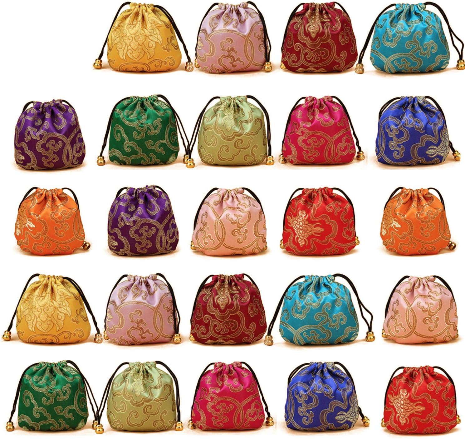 24pcs Silk Brocade Jewelry Pouch Bag, Drawstring Coin Purse, Gift Bag Value Set