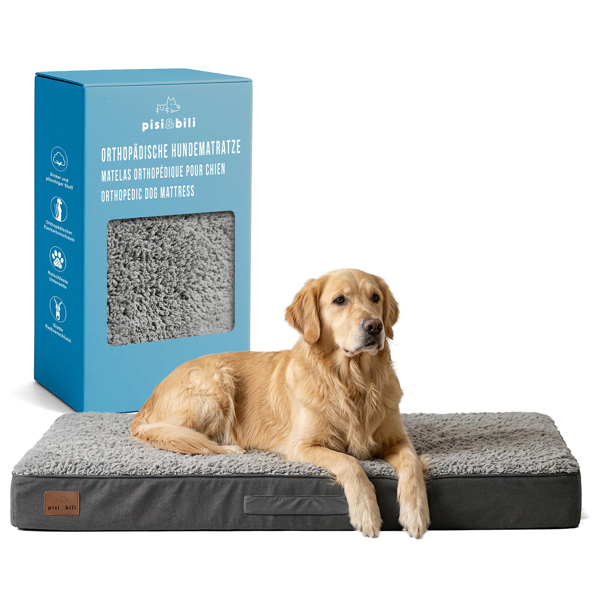 Cuccia ortopedica per cani, 104 x 74 x 9 cm, materassino per cani | Cuscino per cani in memory foam, impermeabile, lavabile, morbido rivestimento Sherpa, antiscivolo, grigio scuro