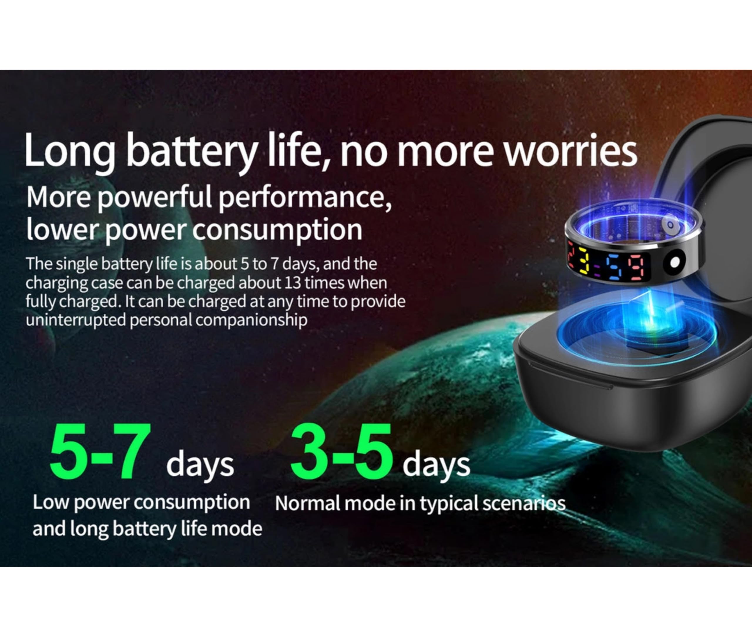 Smart Ring Health Tracker, Touch Control Fitness Ring mit Farbanzeigebildschirm, IP68 Edelstahl Smart Health Ring für die Schlafüberwachung, Telefon -App -Support (#8) (#9) (#10) (#11) (#12)
