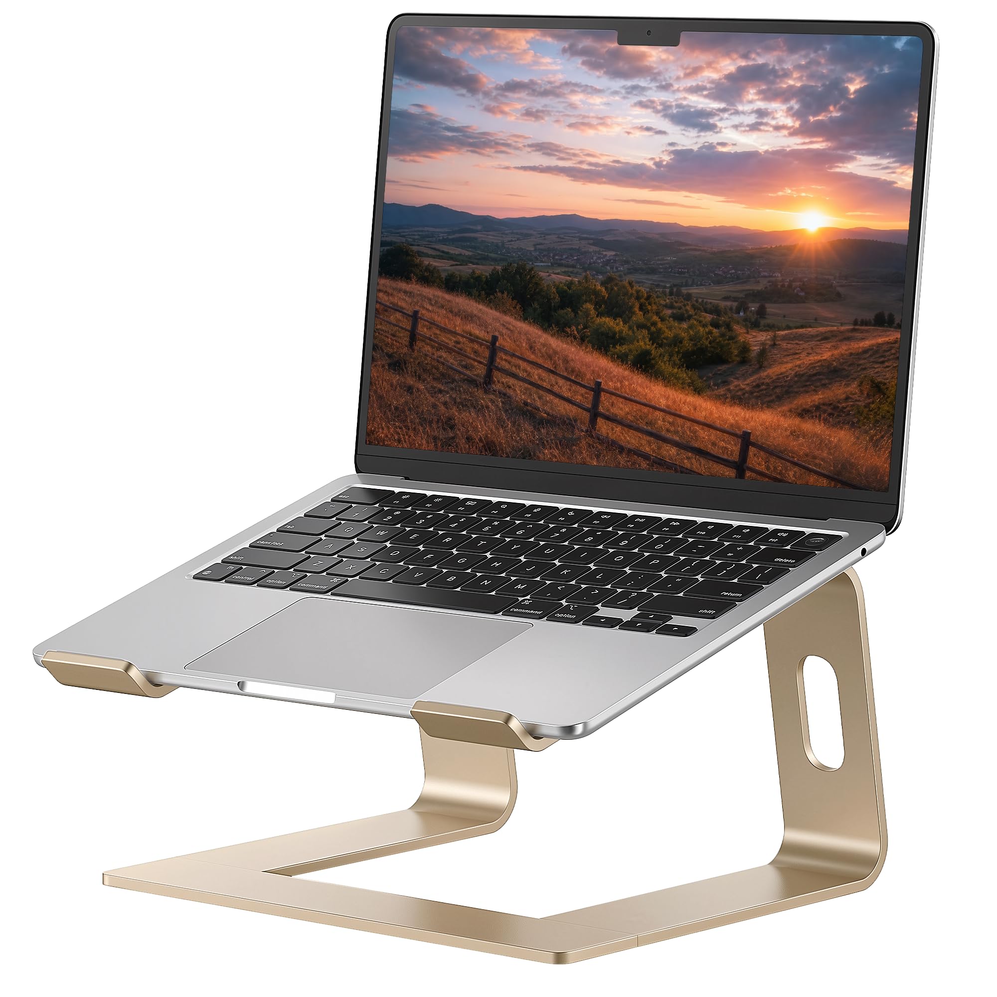 SOUNDANCE Soporte para laptop, elevador de aluminio para computadora, elevador ergonómico para escritorio, soporte de metal compatible con computadoras portátiles de 10 a 15.6 pulgadas, color dorado