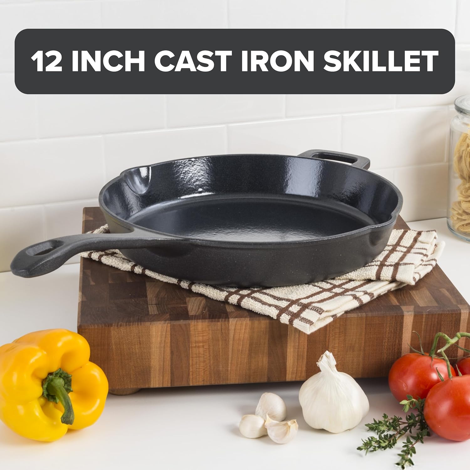Viking Cast Iron Skillet, 12 Inch Enameled Frying Pan, Kitchen Cookware, Charcoal - Image 2