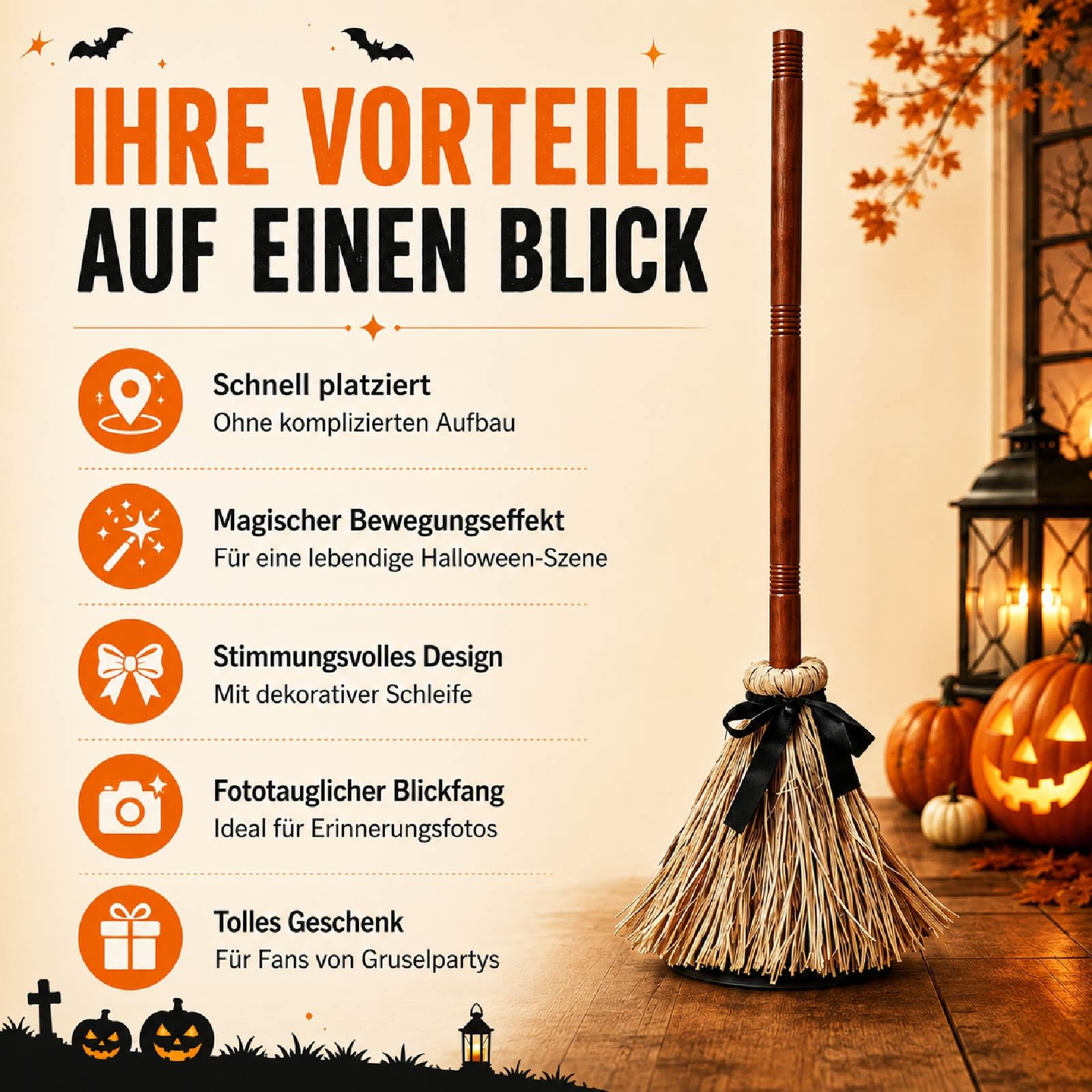 Halloween Besen Selbstfahrend, Halloween Tanzender Hexenbesen，2PCS