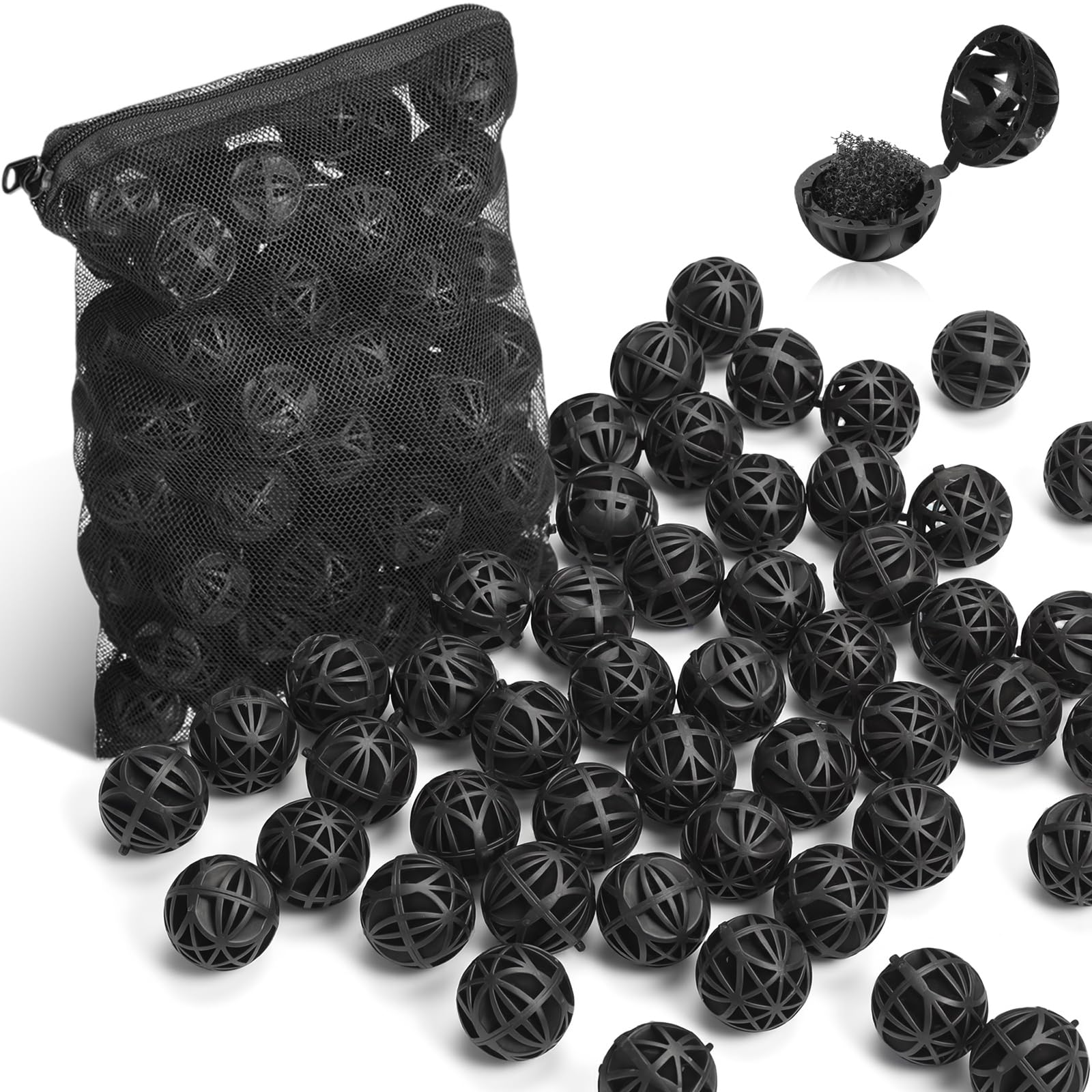 CHENGU 100 Pcs Bio Filter Balls Black Bio Balls for Aquarium Filter Filters