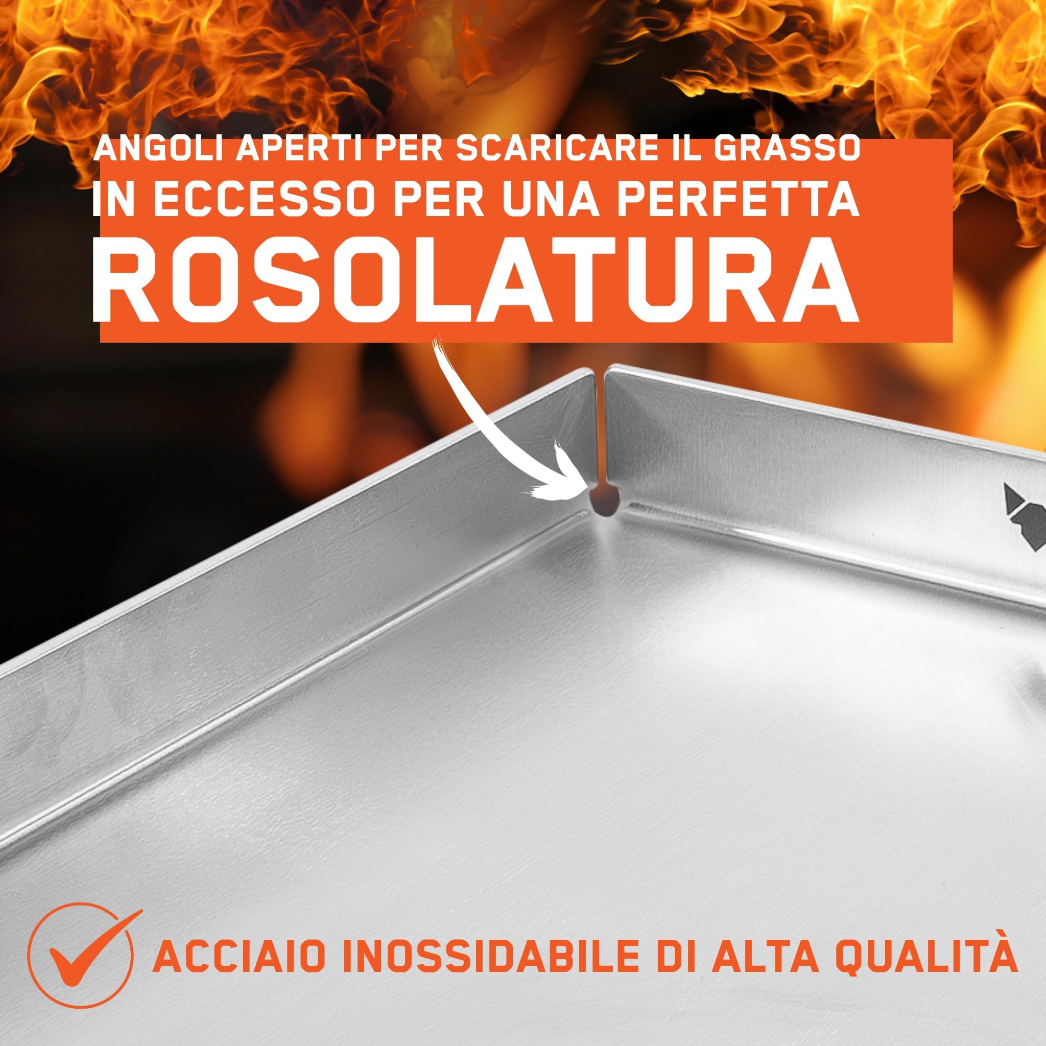 FENNEK Piastra per barbecue Teppanyaki, 40 x 30 cm, senza bordo anteriore, universale, adatta per molti barbecue a gas, in acciaio inox da 4,0 mm, lavabile in lavastoviglie, prodotta in Germania