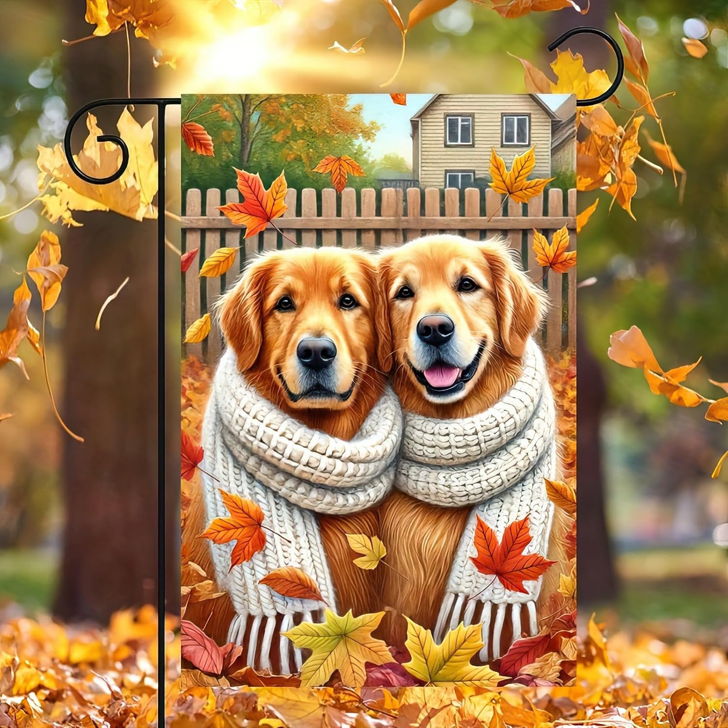 Thanksgiving Golden Retriever Garden Flag 12x18 Inch Double Sided Cozy Dog Flag with Scarf and Autumn Leaves Outdoor Yard Banner Fall Harvest Decoration Farmhouse Porch Lawn Flag for Fall Decor - Image 4
