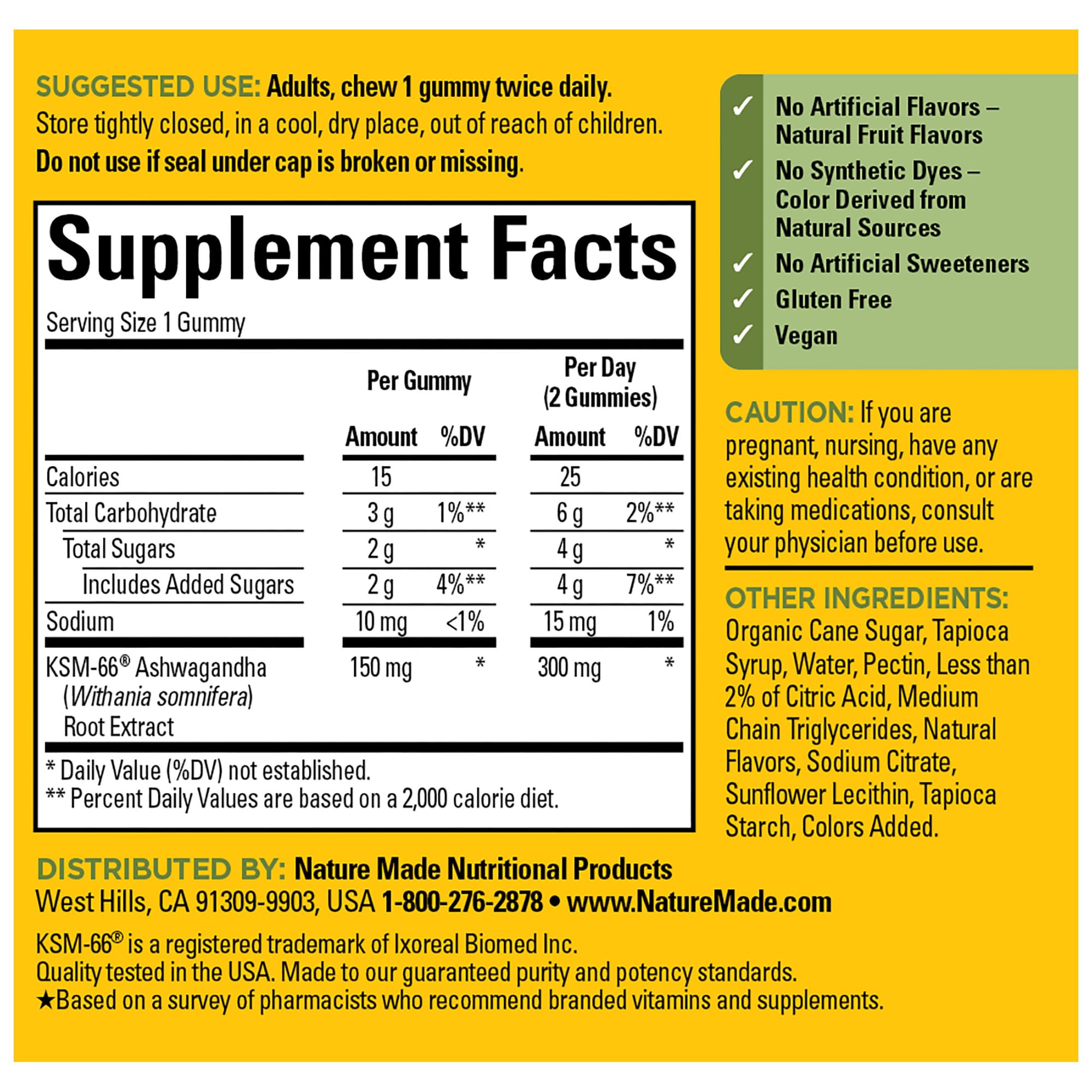 Nature Made Ashwagandha Gummies, Vegan, KSM 66 Ashwagandha for Stress Support, 60 Count, 30 Day Supply