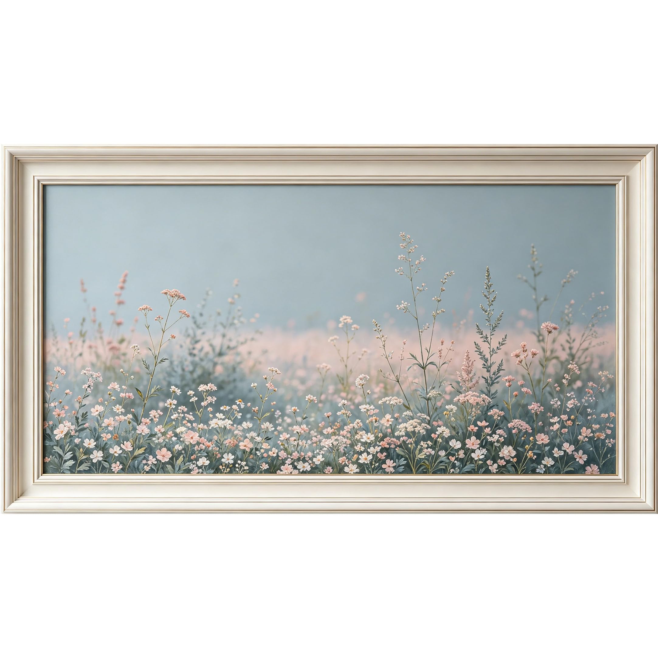 QZLITHOTIC 50×100cm 3D Framed Wall Art， Botanical Pastel Wildflower Meadow Landscape Self?Adhesive Mural， Water?Activated Peel & Stick Fabric Decor Wall Decal for Bedroom Living Room