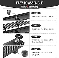 Vista 5 de Drenaje de ducha lineal de 24 pulgadas, drenaje rectangular negro de acero inoxidable 304, drenaje lineal de piso de drenaje rápido de 51 lmin