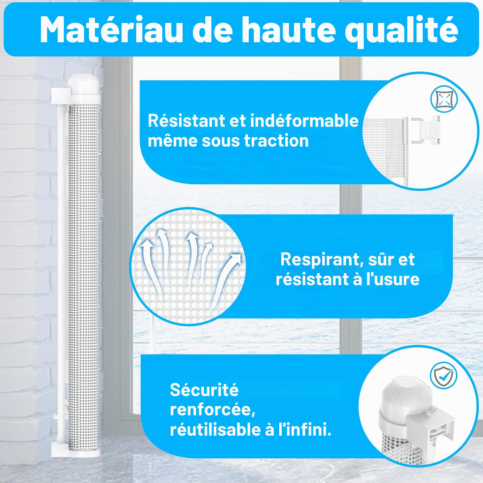 UISEBRT Grille de protection pour porte extensible UISEBRT 0-300 cm, barrière de sécurité pour chien, grille de porte pour bébés et animaux domestiques, Blanc