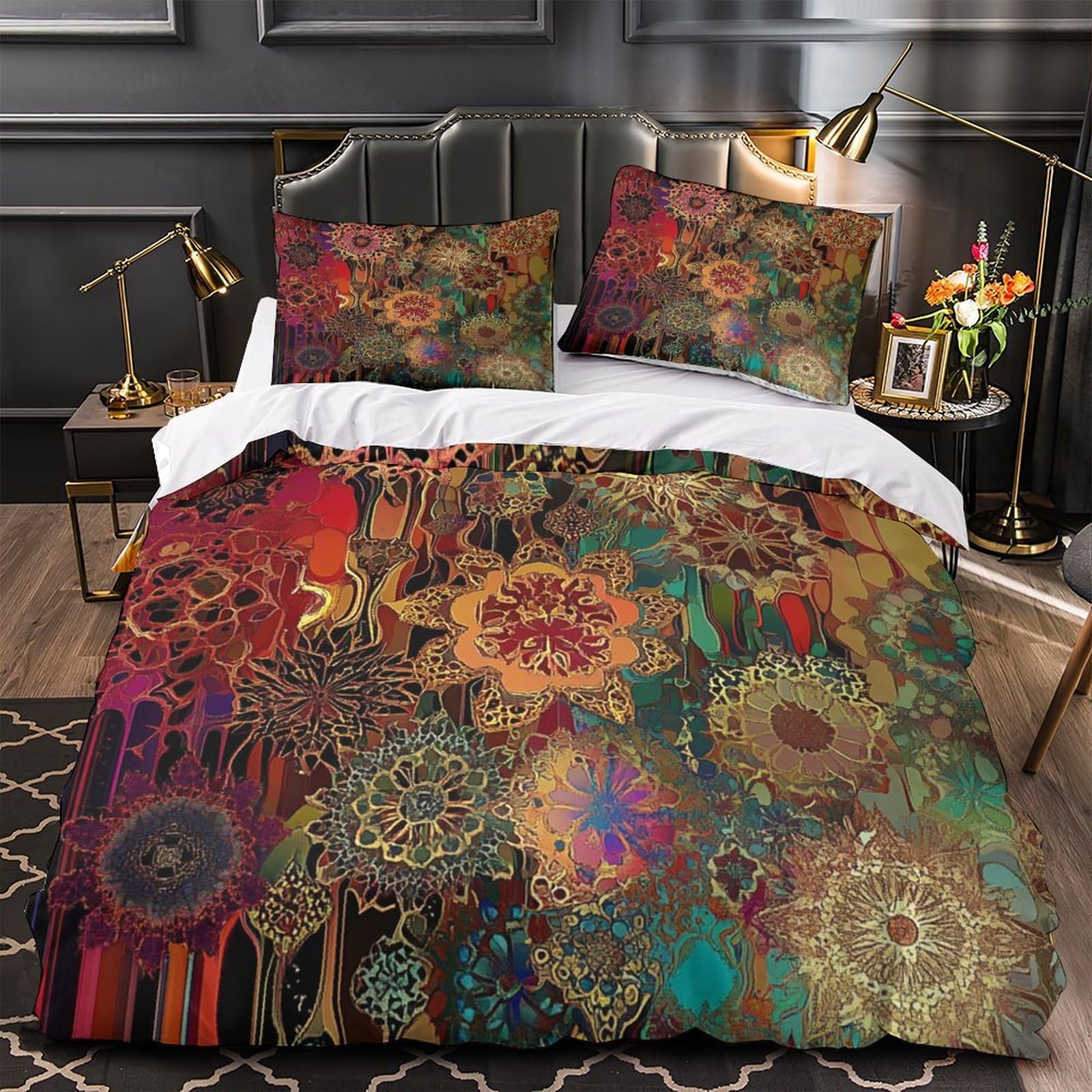 Linge de lit microfibre confortable housse de couette 135x200 abstrait ornemental 3 pièces