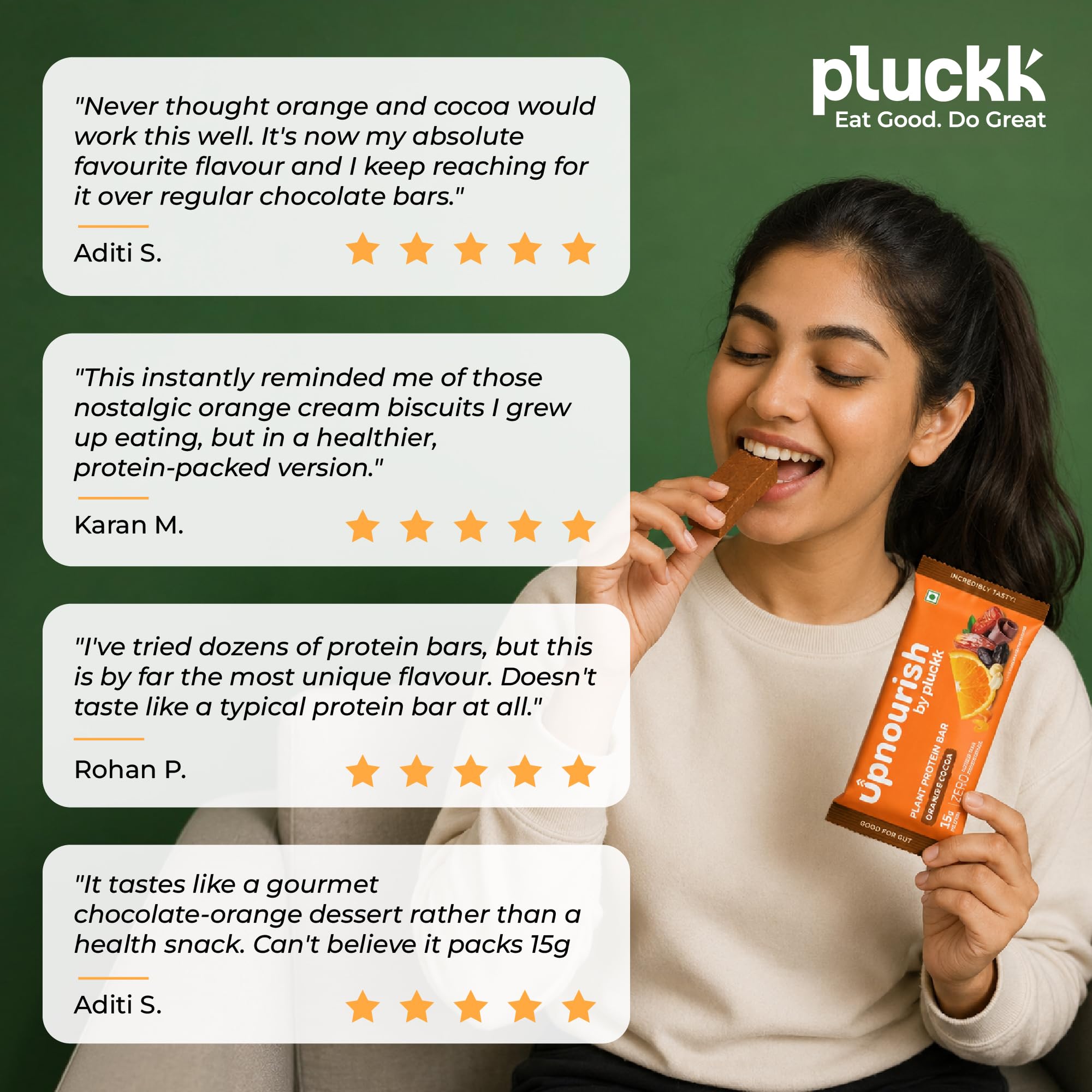 Chocolate Orange Protein Bar - No Refined Sugar (Pack of 6) | 15 g Complete Protein | Upnourish by Pluckk (Cocoa Orange) — Amazon image 7