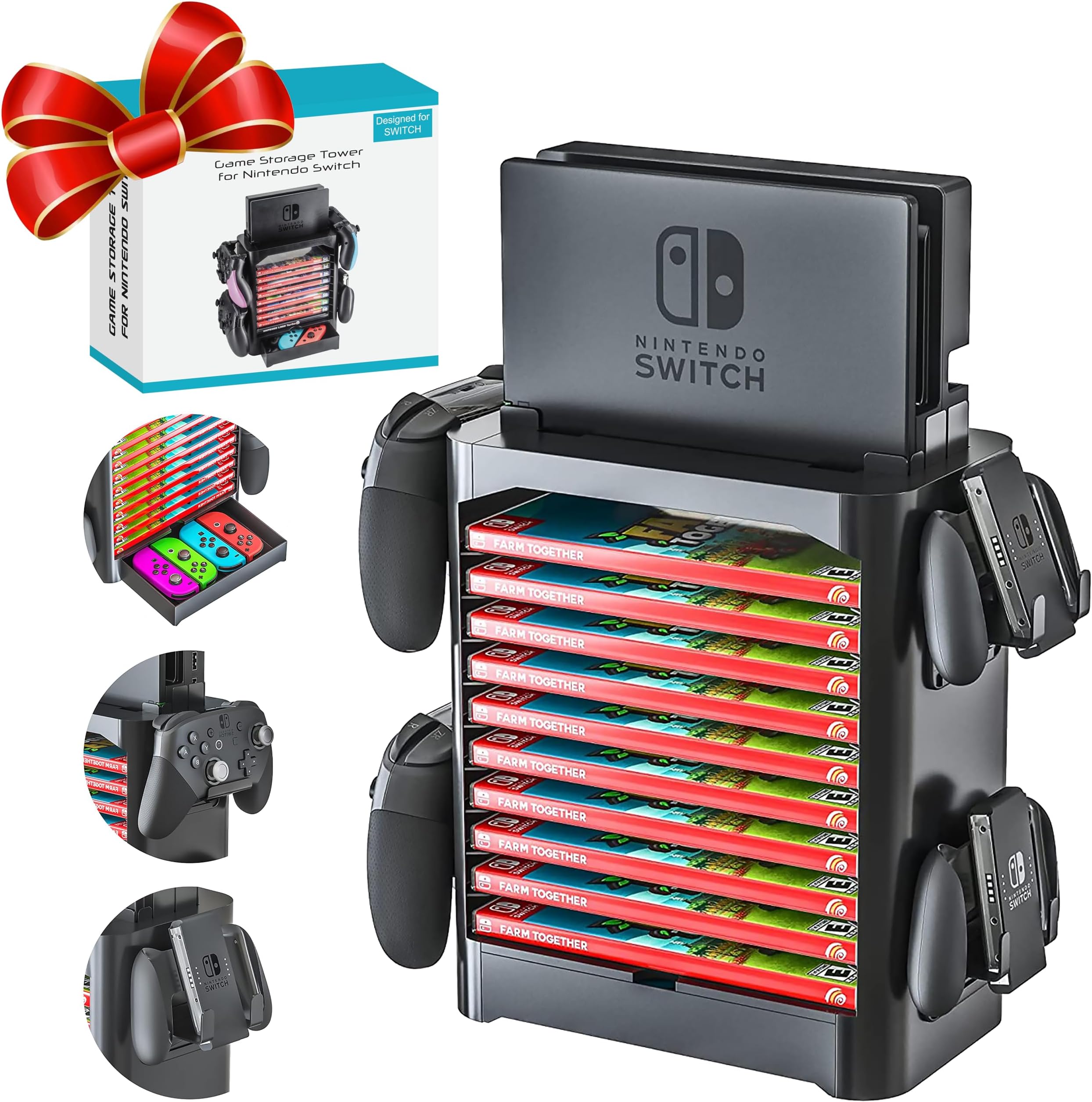 Skywin NS Compatible Nintendo Switch Games Holder, Nintendo Switch Stand, Game Disk Rack, Controller Organizer, Switch Holder Stand for Gamers, Nintendo Switch Accessories (Black)