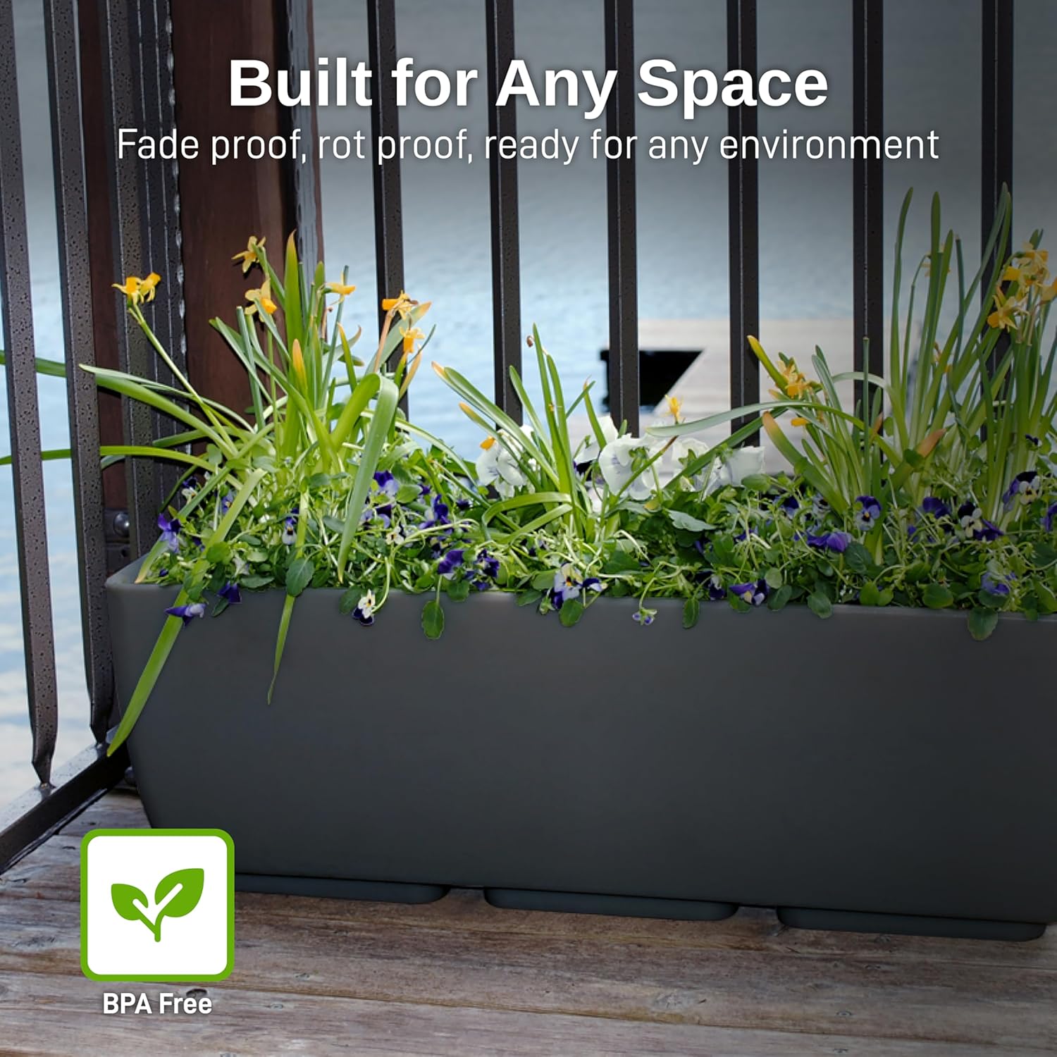 RTS Home Accents 36" Urban Rectangular Garden Planter, Graphite - Durable, Weather-Resistant, and Stylish Planter for Outdoor Gardens, Patios, and Contemporary Spaces