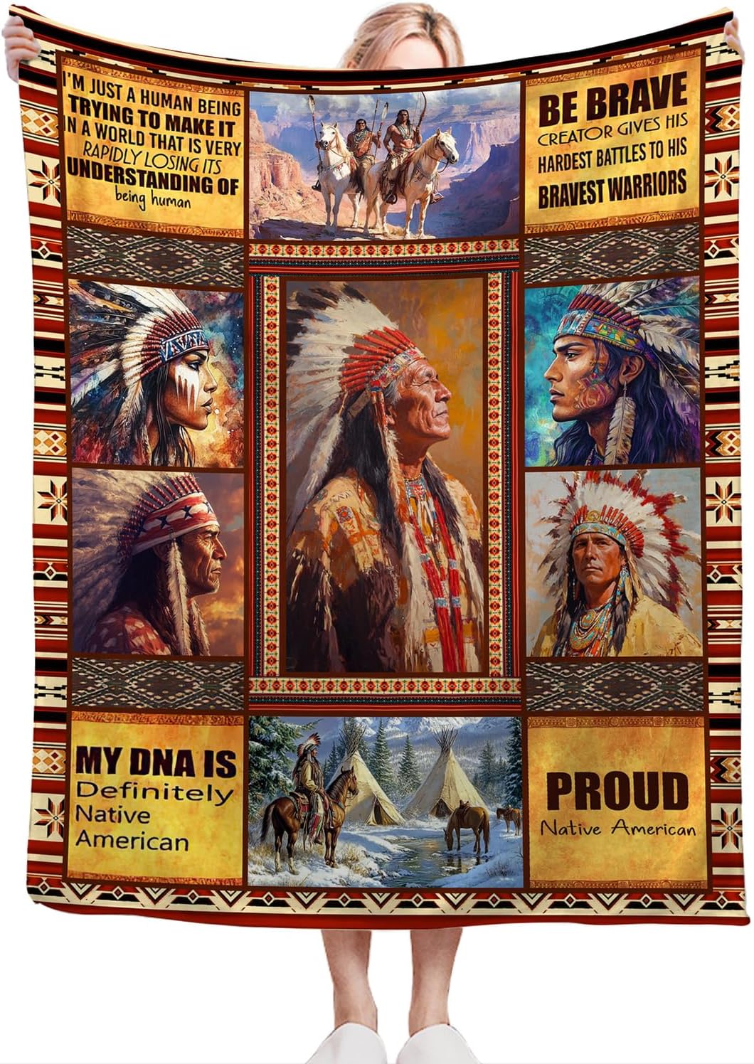 Native American Blanket Ultra Soft Cozy Indians Throw Blanket Fleece Fuzzy Plush Native American Decor Gifts for Women Girls Adults Couch Sofa 50"x40" - Image 3