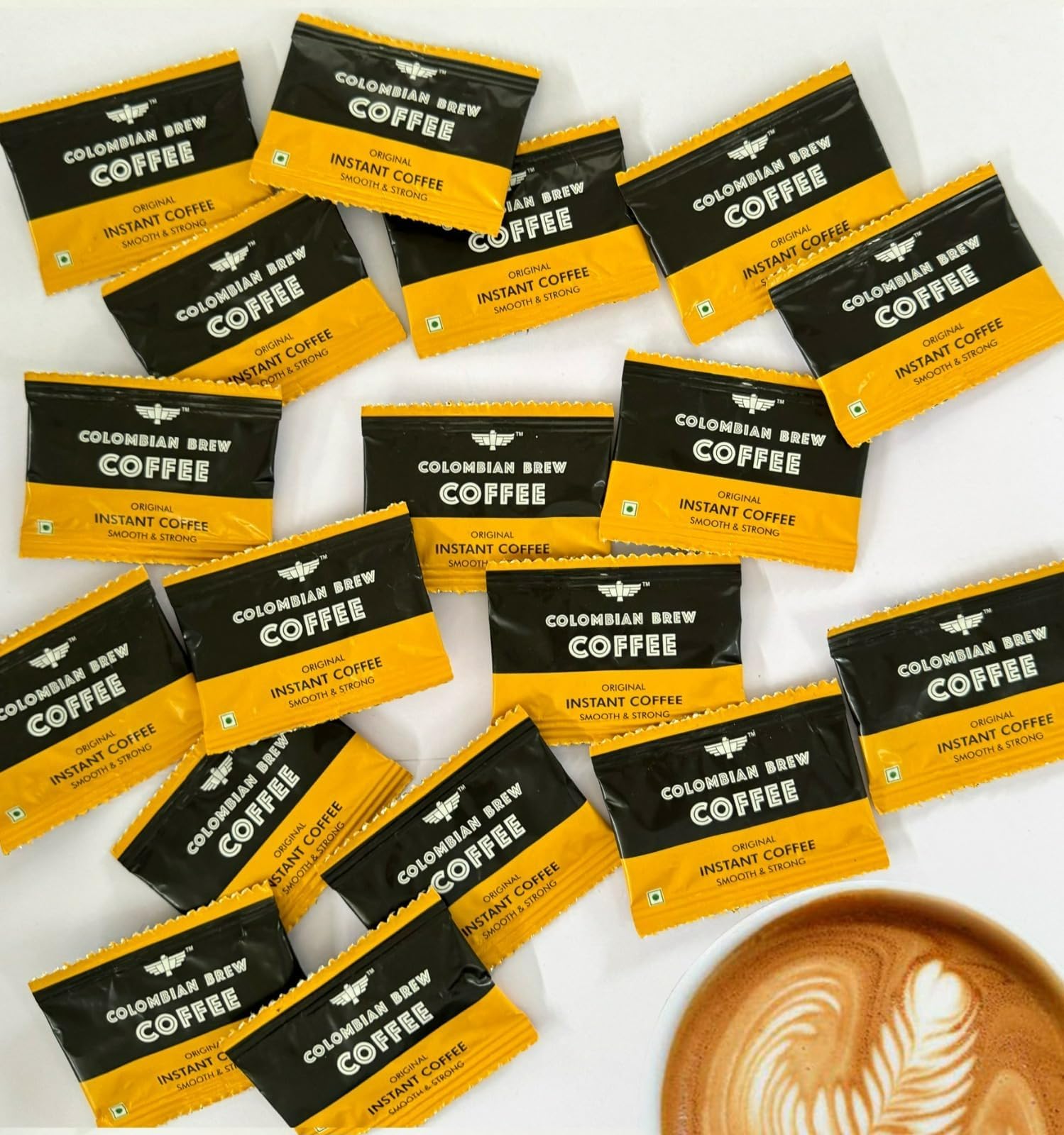 Colombian Brew Coffee Original Instant Coffee Powder- Pack of 100 Sachets- No Sugar, Vegan, Keto-Friendly- Hot & Cold Coffee, Easy Mix, Zero Sugar, Instant Beverage