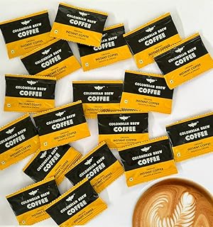 Colombian Brew Coffee Original Instant Coffee Powder- Pack of 100 Sachets- No Sugar, Vegan, Keto-Friendly- Hot & Cold Coffee, Easy Mix, Zero Sugar, Instant Beverage