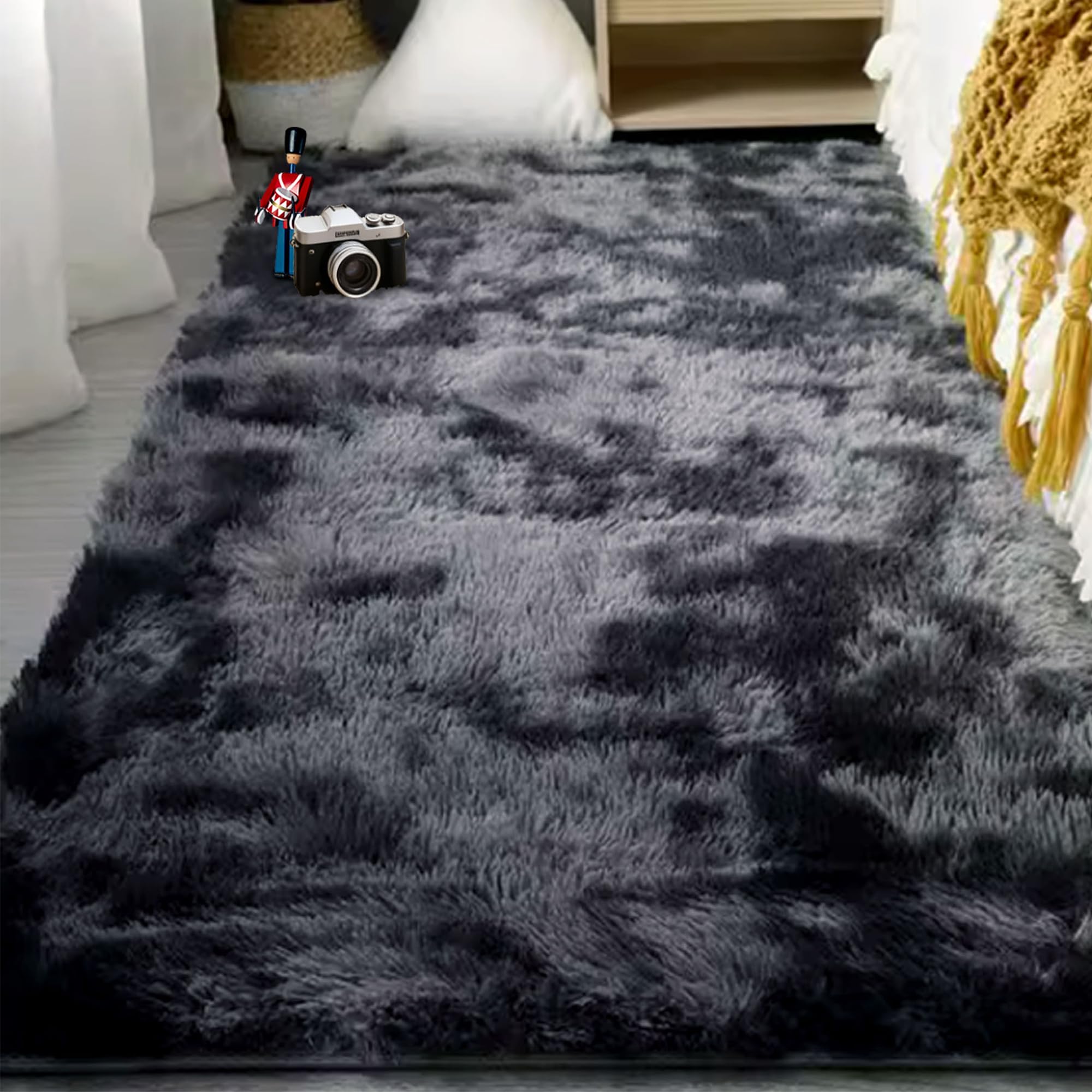 Tapis de salon shaggy gris foncé 220 x 280 cm pour chambre