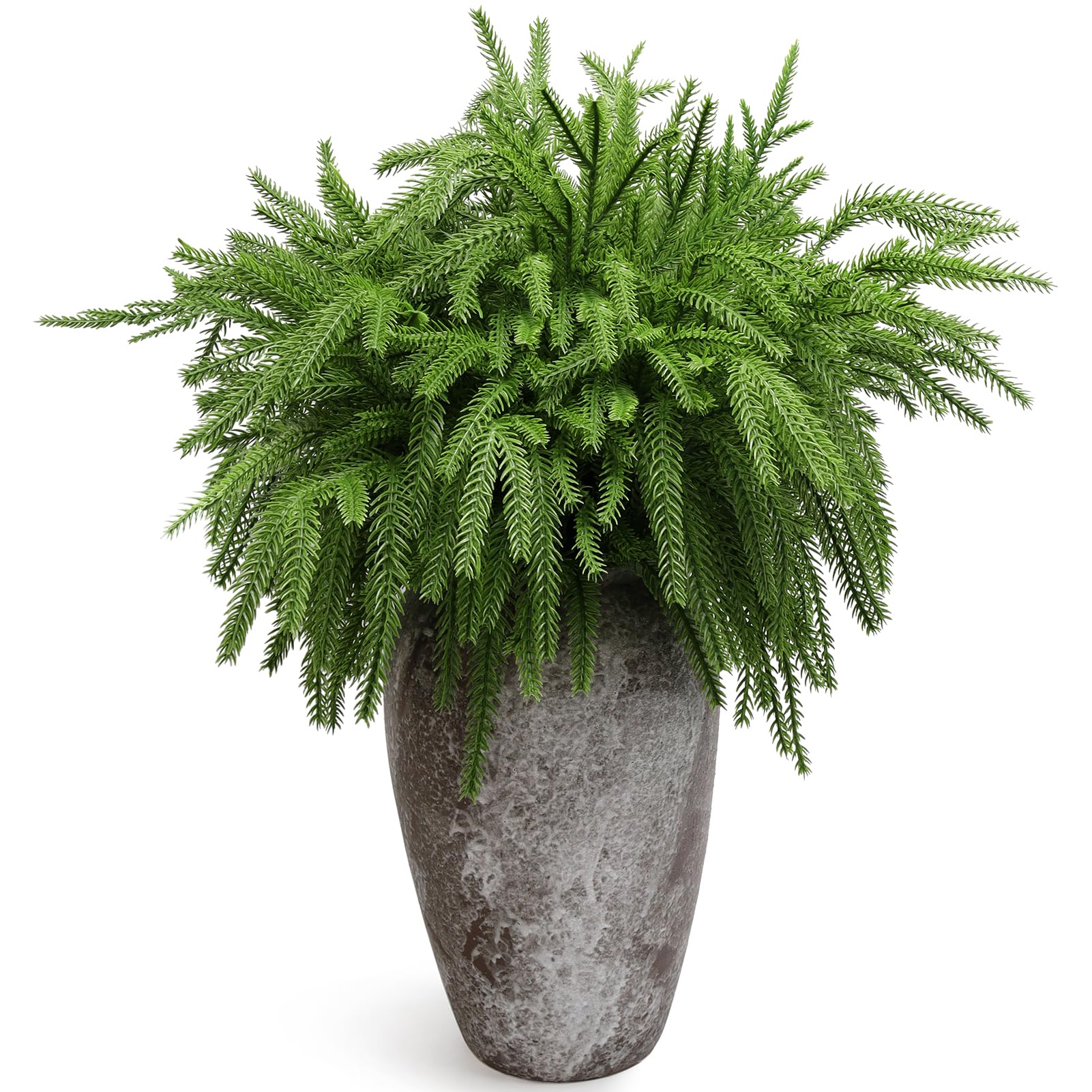 VICAMB 8PCS 18.5 Inches Christmas Norfolk Pine Branches, Artificial Faux Greenery Stem, Pine Picks for Garland Wreath Xmas and Home Garden Decor