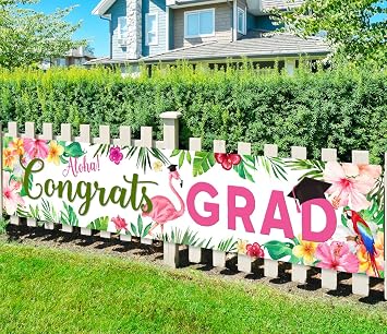 Aloha Congrats Grad Banner Graduation Decorations Class of 2026 Large Luau Grad Yard Sign Hawaiian Hanging Grad Backdrop Outdoor/Indoor Tropical 2026 Graduation Party Supplies 118"x 24"