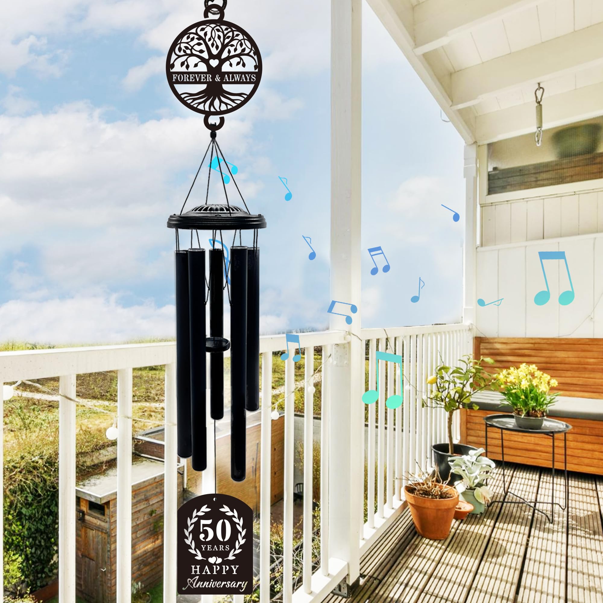 50th Anniversary Wedding Gifts for Couple,37" Golden Wedding Anniversary Wind Chimes, Unique 50 Years Marriage Keepsake for Parents Grandparents Wife Husband Friends (Tree of Life)