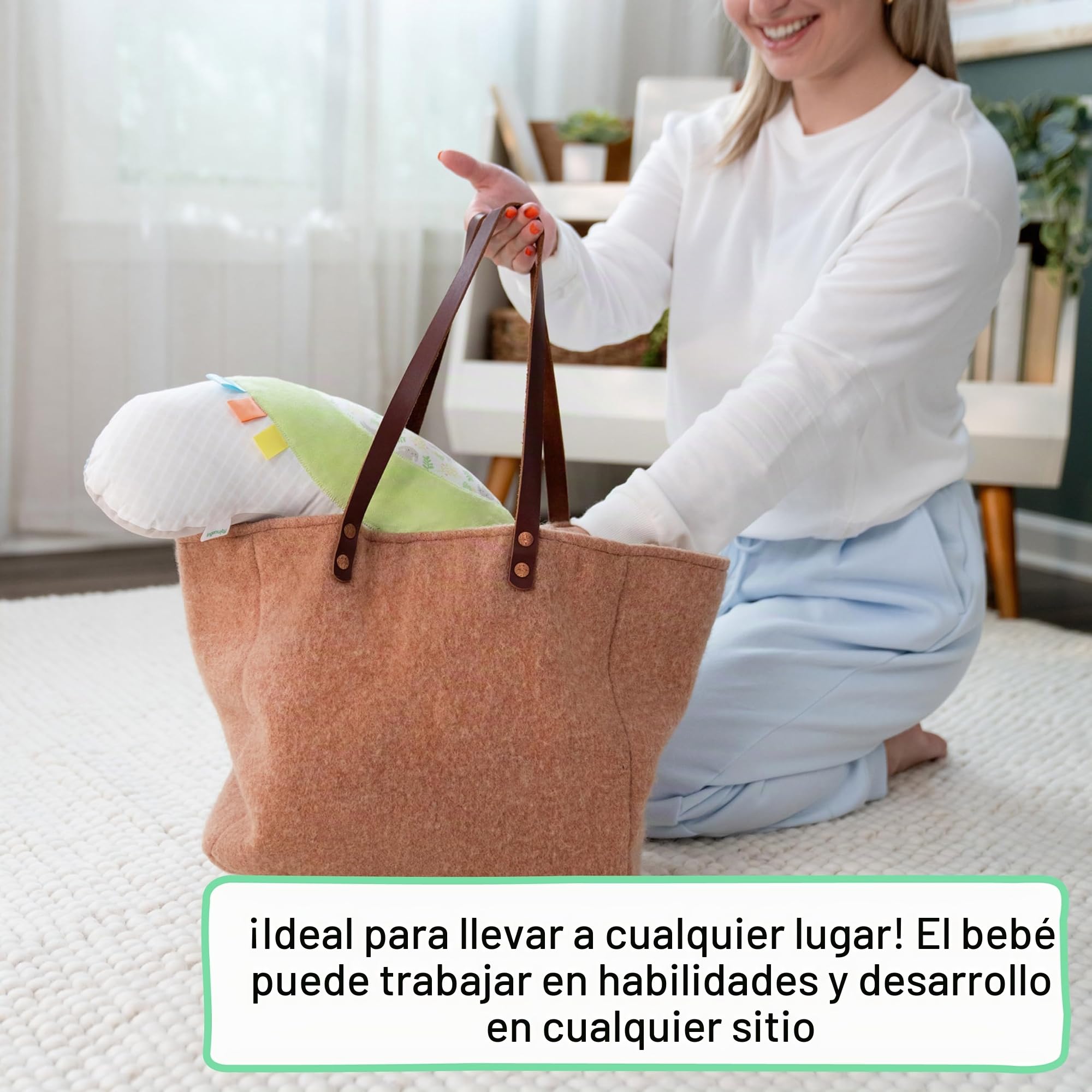 Ingenuity, Cojín para el Tiempo Boca Abajo Cozy Prop Sylvi, Multisensorial con 4 Juguetes Desmontables, Estimula el Desarrollo y la Coordinación, Suave Conejito de Peluche, Desde Recién Nacidos