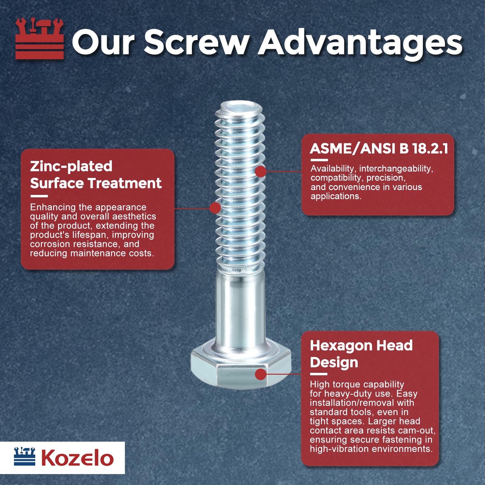 Kozelo 4 Pcs Hex Head Screws Bolts - Image 3