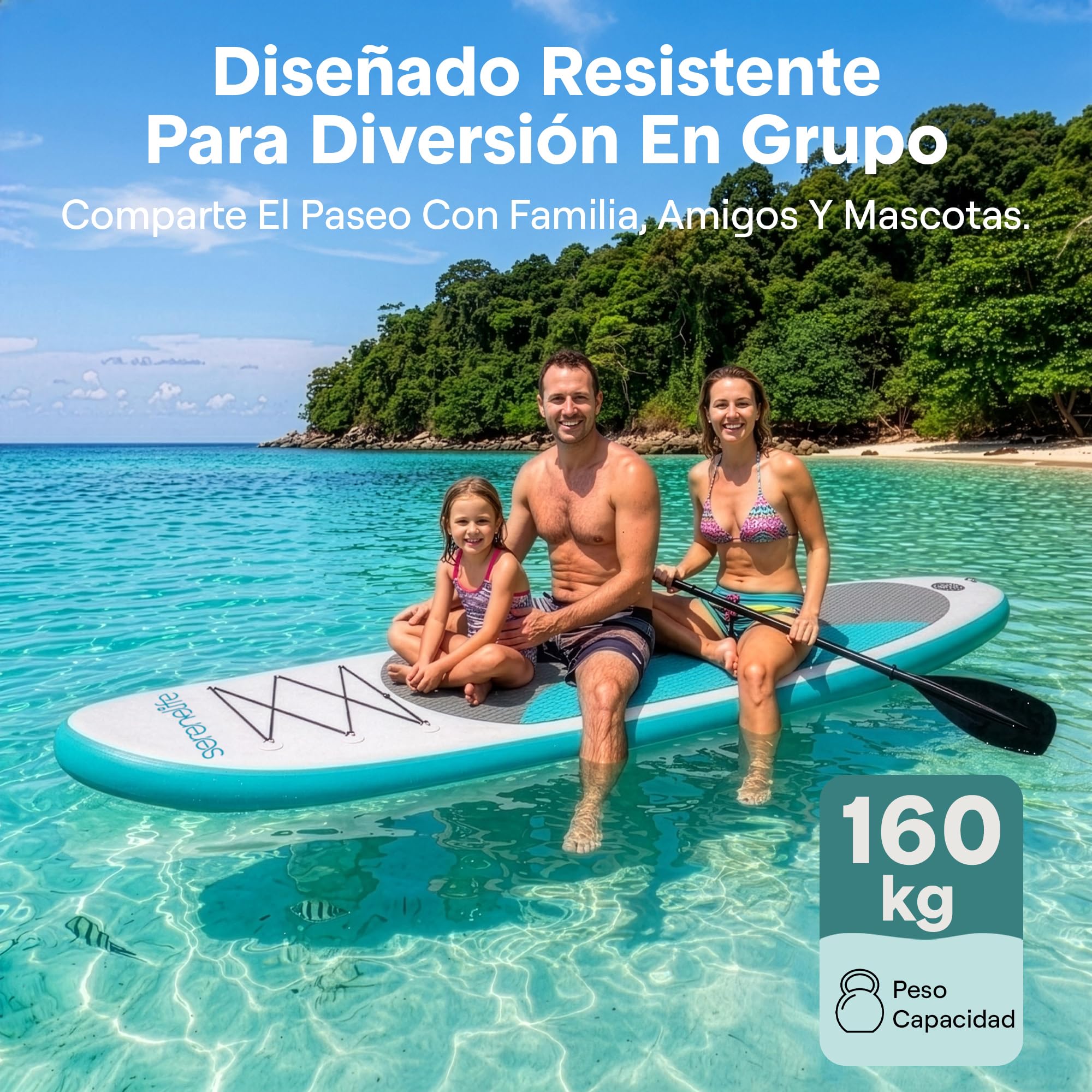 SereneLife Tabla Paddle Surf Hinchable, Diseño Ancho y Estable, con Almohadilla EVA Antideslizante, Incluye Accesorios Premium para Sup, Ideal para Jovenes y Adultos