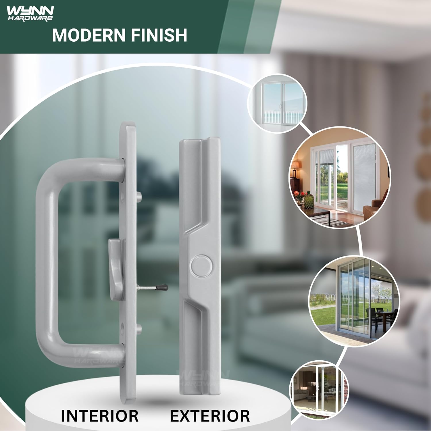 Sliding Glass Door 8.5" Handle Set Replacement Mortise Lock 45° Non-keyed Door Handles, Right-Handed Orientation, Fits 3-15/16” Screw Hole Spacing - Silver