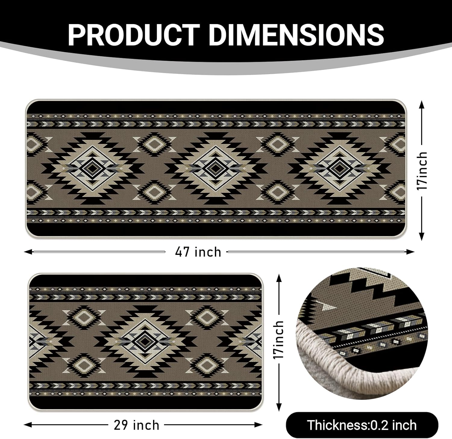 Southwest ネイティブアメリカン インディアン キッチンラグ 2枚セット ボーホー ヴィンテージ アステカ ナバホ 部族 フ